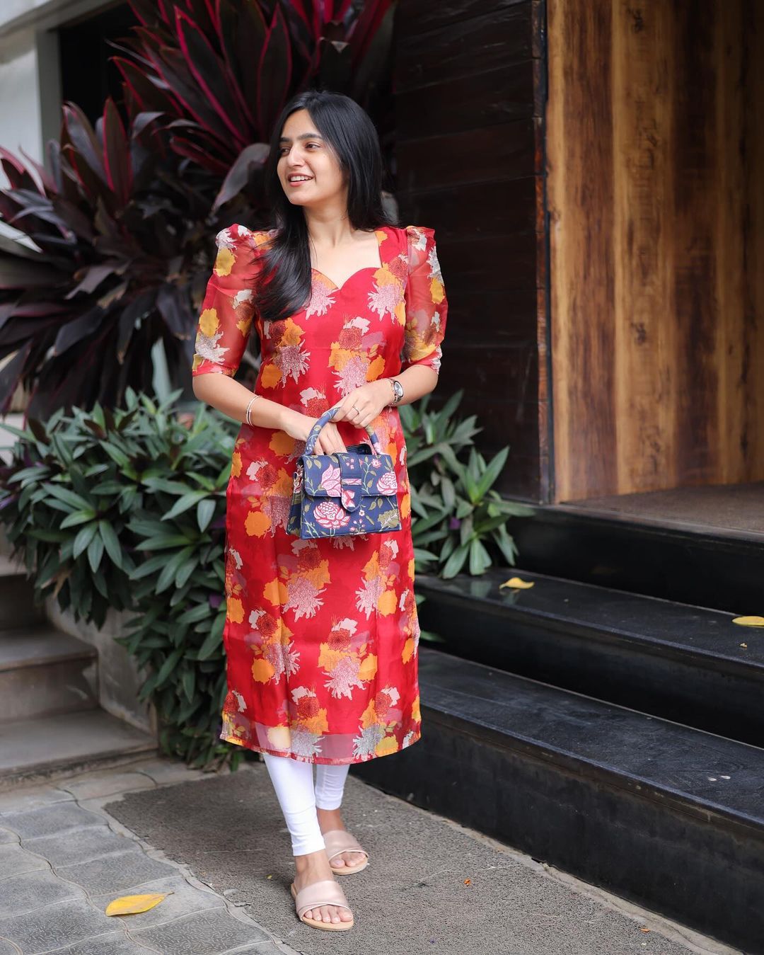 Red Floral Organza Top - Studio Thari