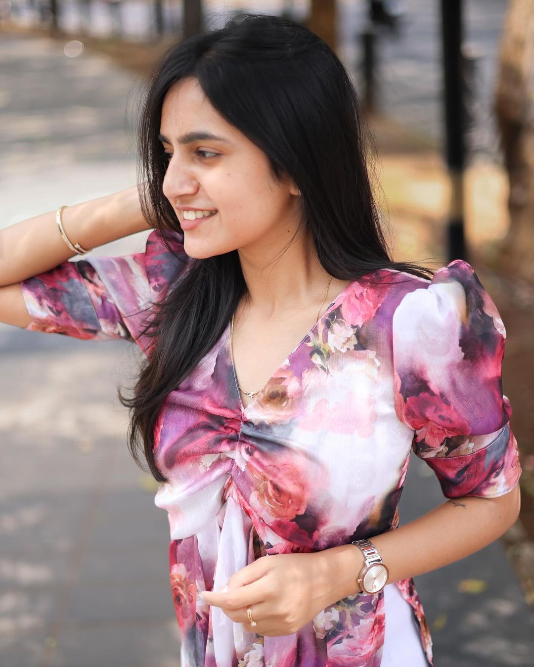 Pink Breeze floral Alia cut top - Studio Thari