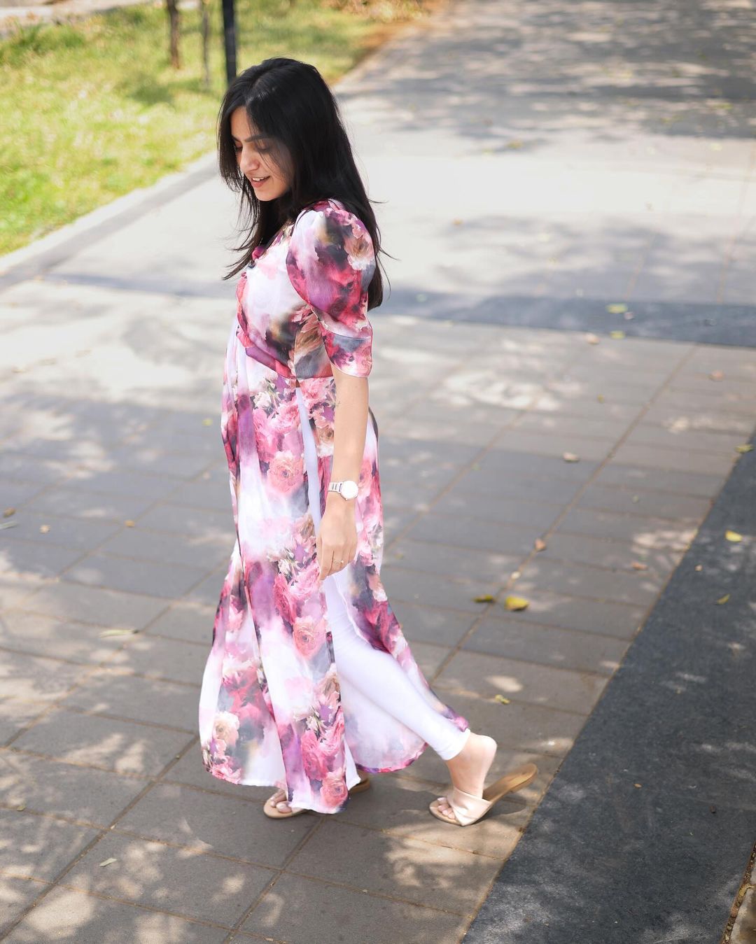 Pink Breeze floral Alia cut top - Studio Thari