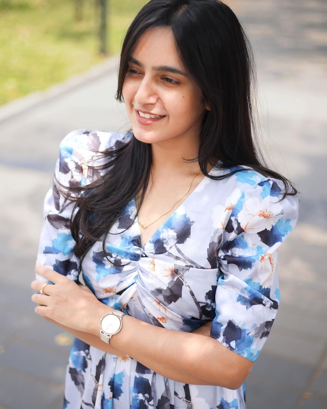 Blue Breeze floral Alia cut top - Studio Thari