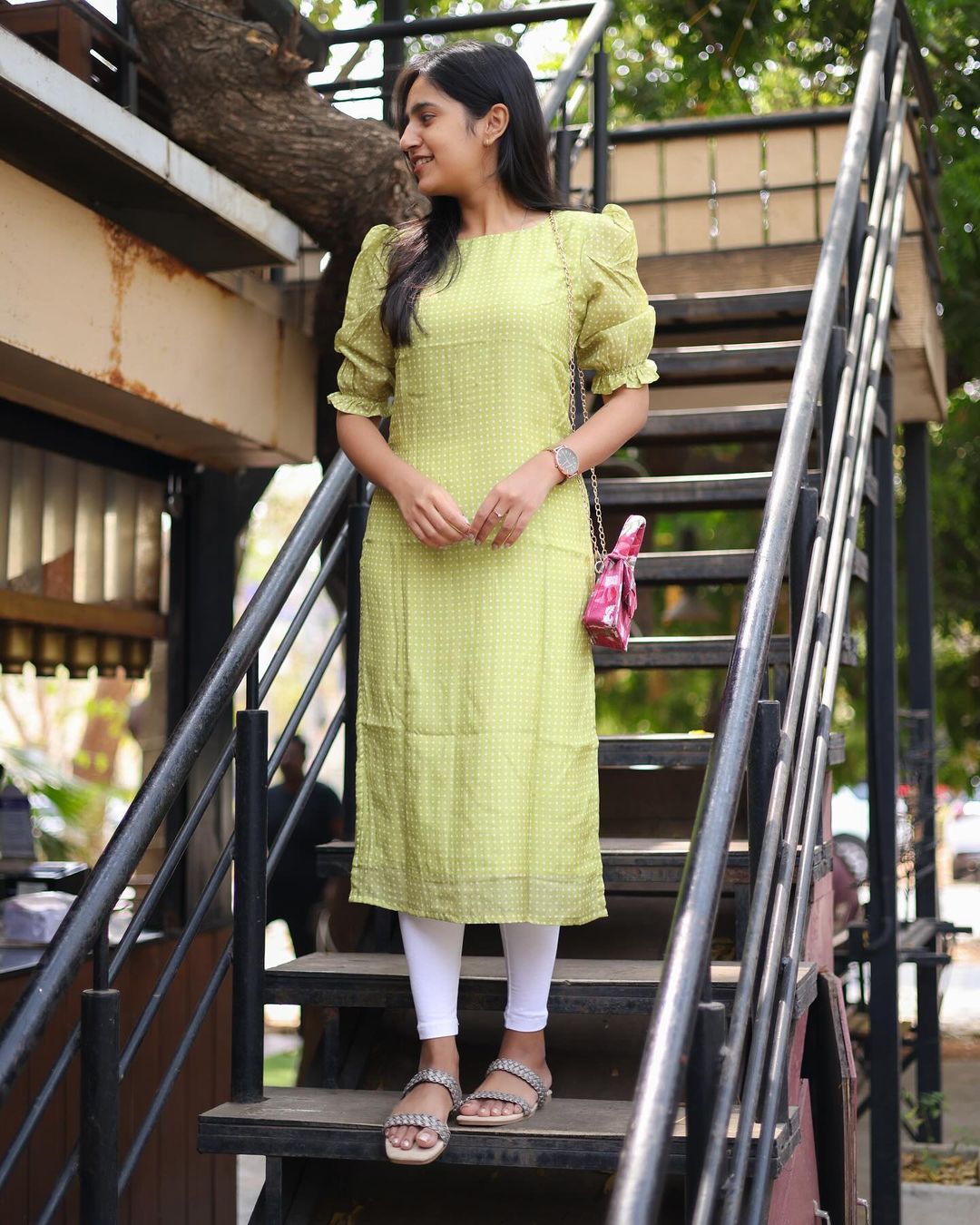 Green polka dots Top - Studio Thari