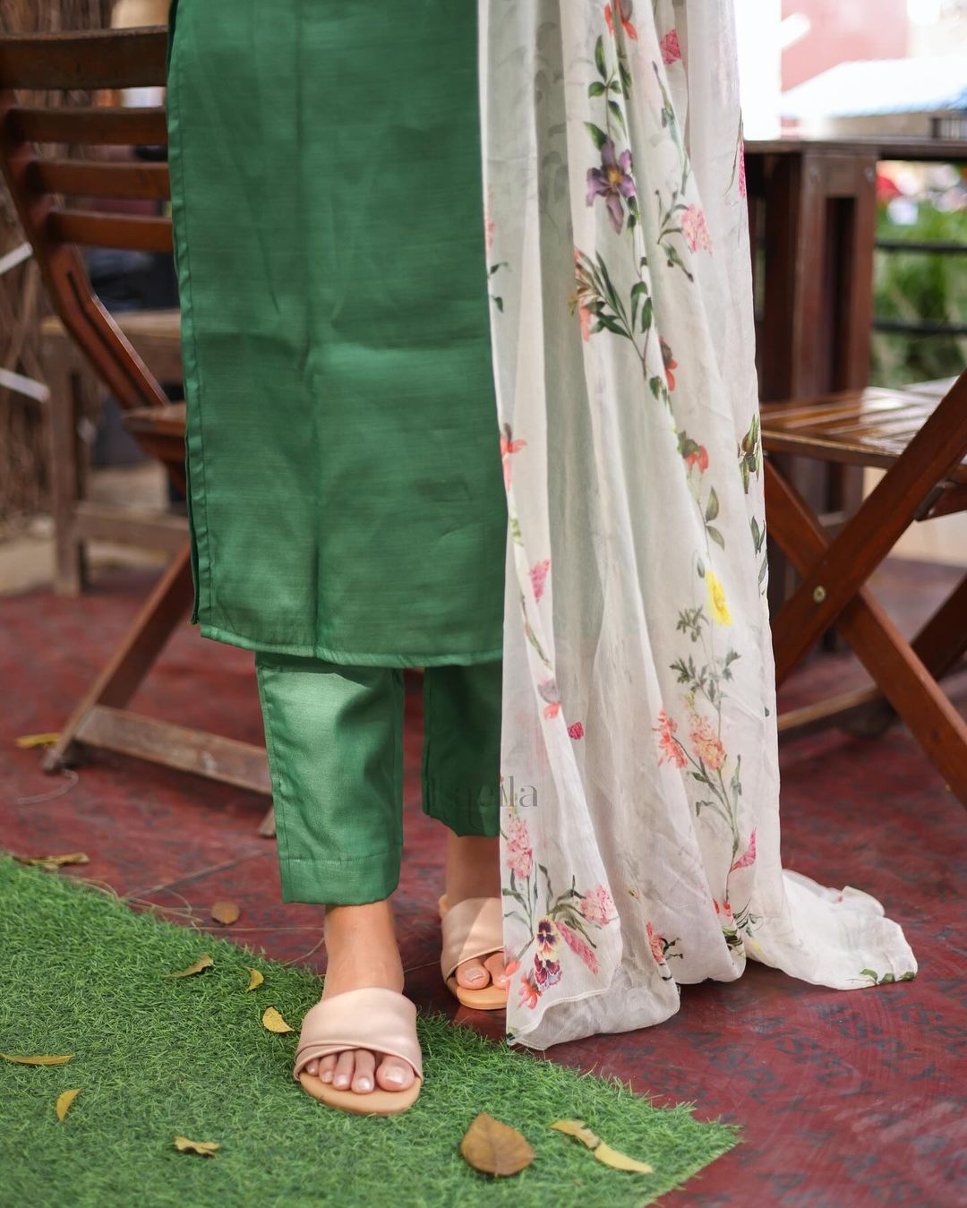 Semi raw silk Green coord set - Studio Thari