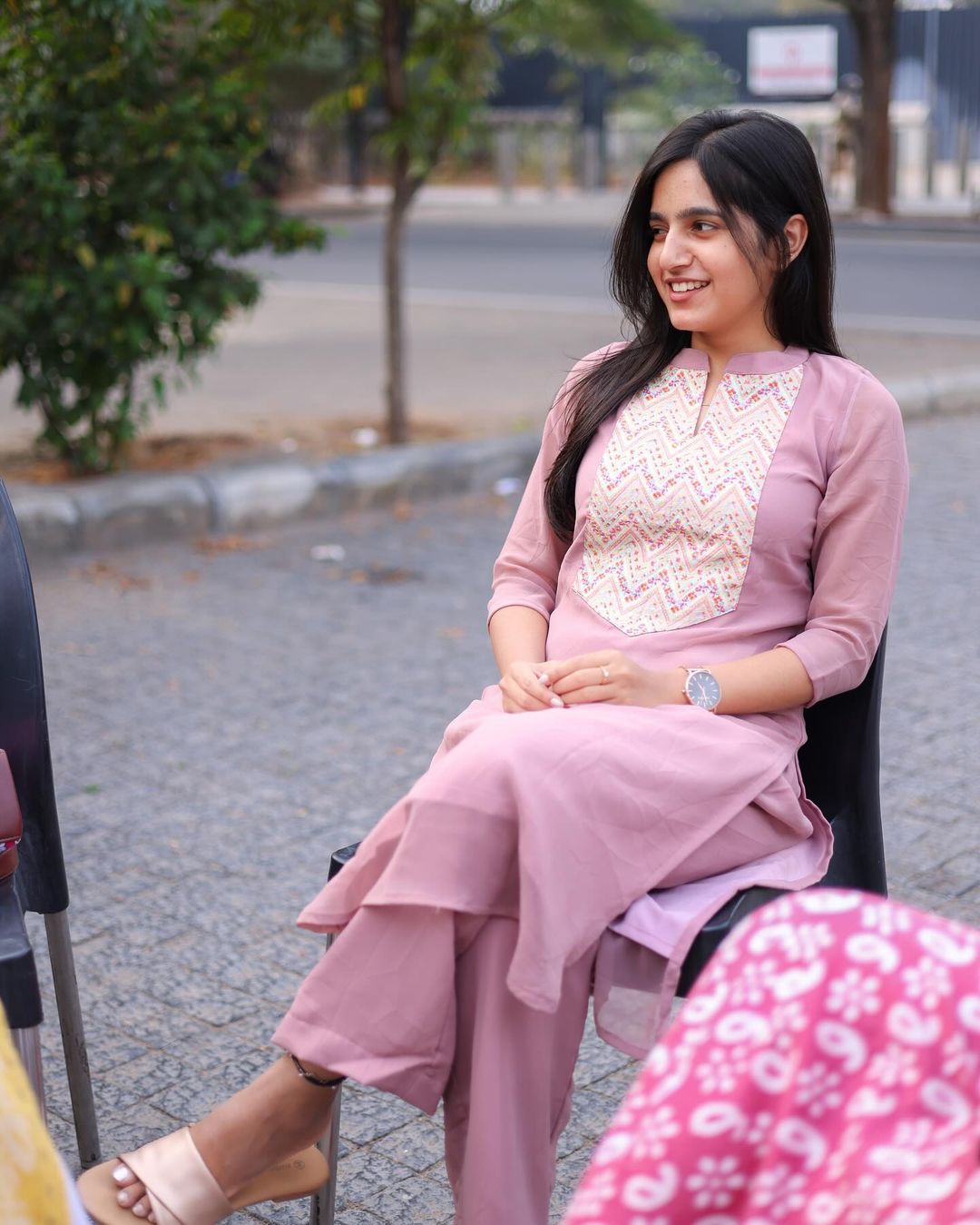 Onion Pink Co-ord set made out of pure georgette fabric with Palazzo pant - Studio Thari