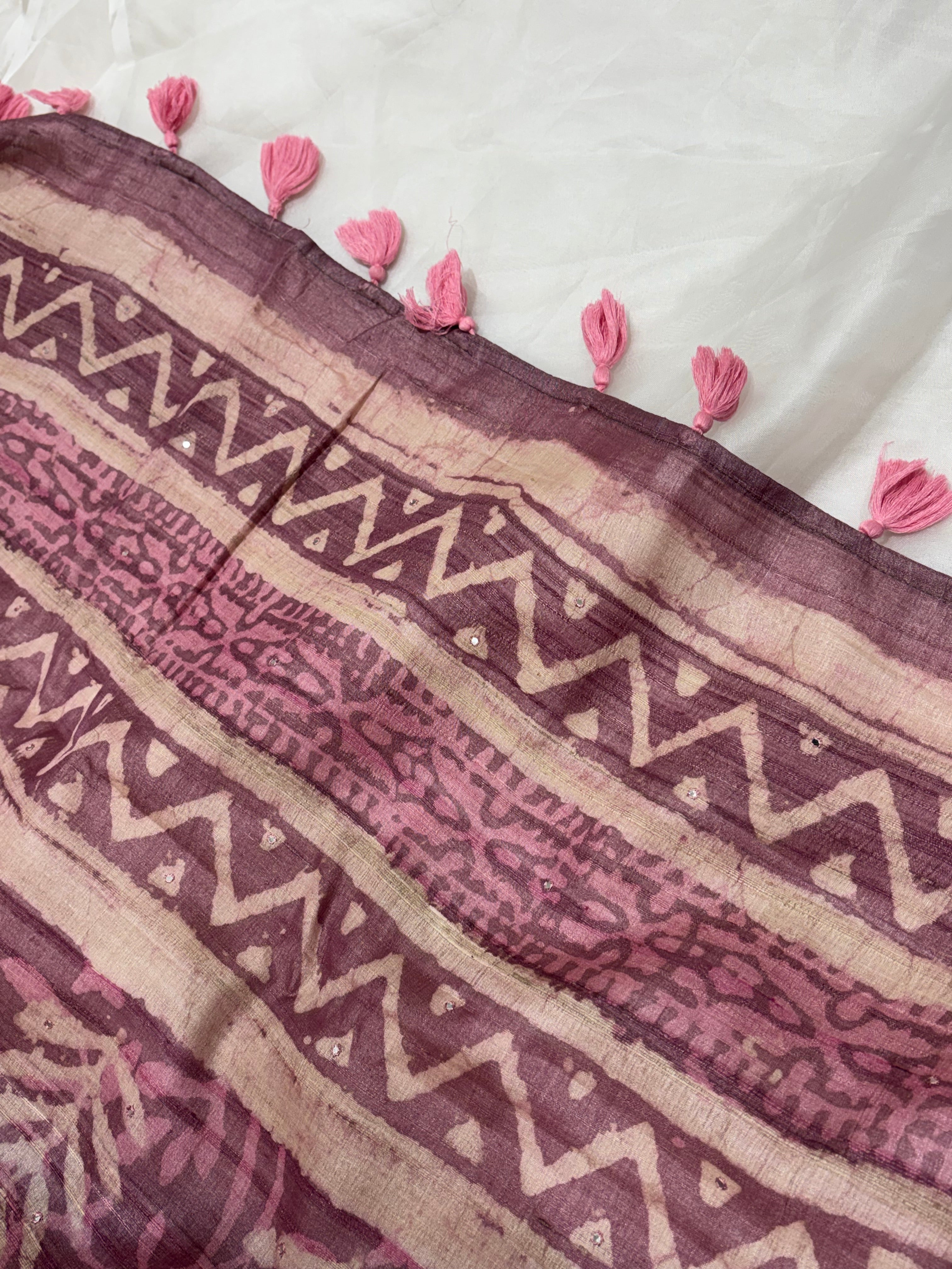 Rosewood mauve Tussar saree