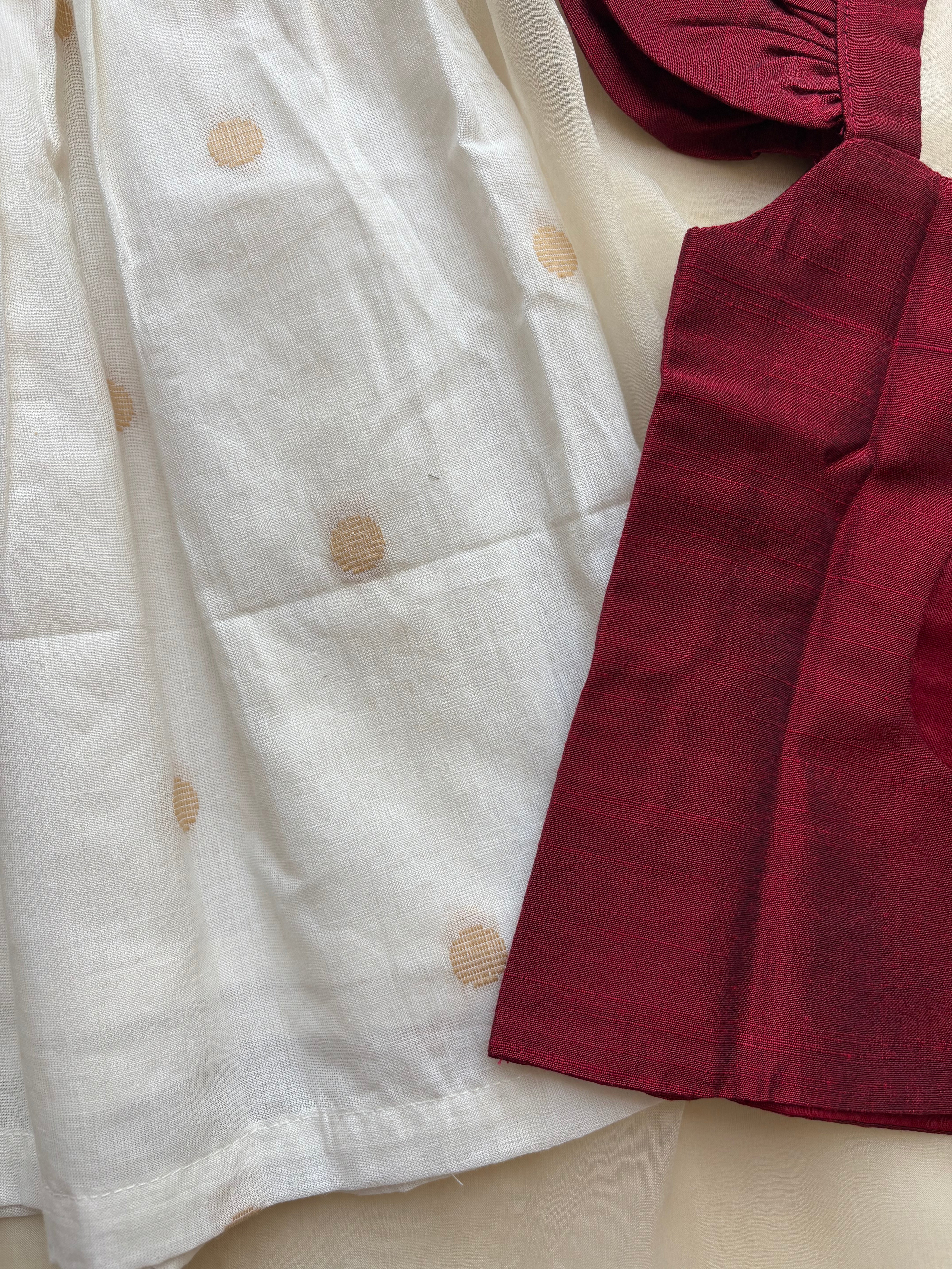 Maroon white skirt set