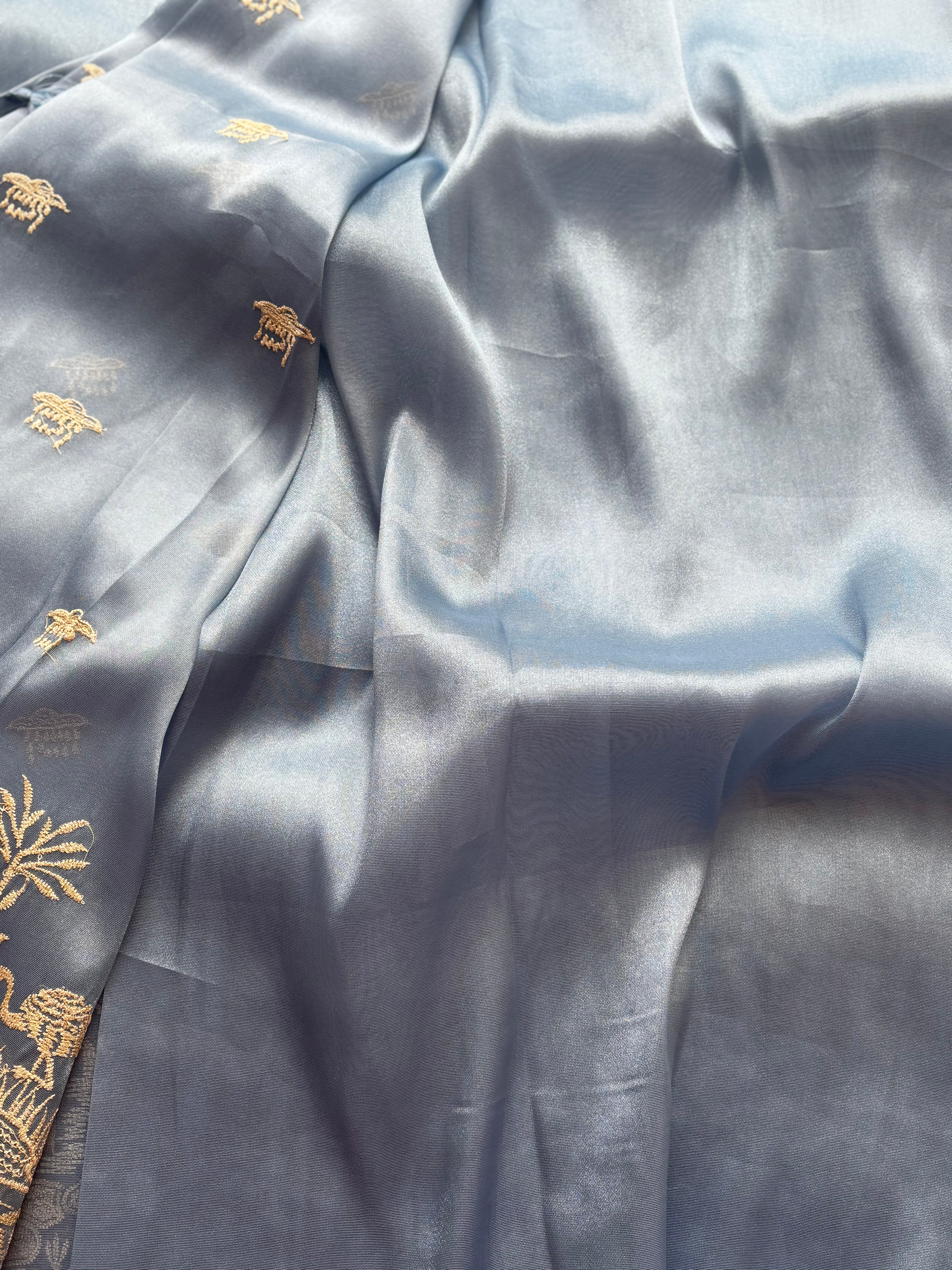 Steel blue semi tissue saree