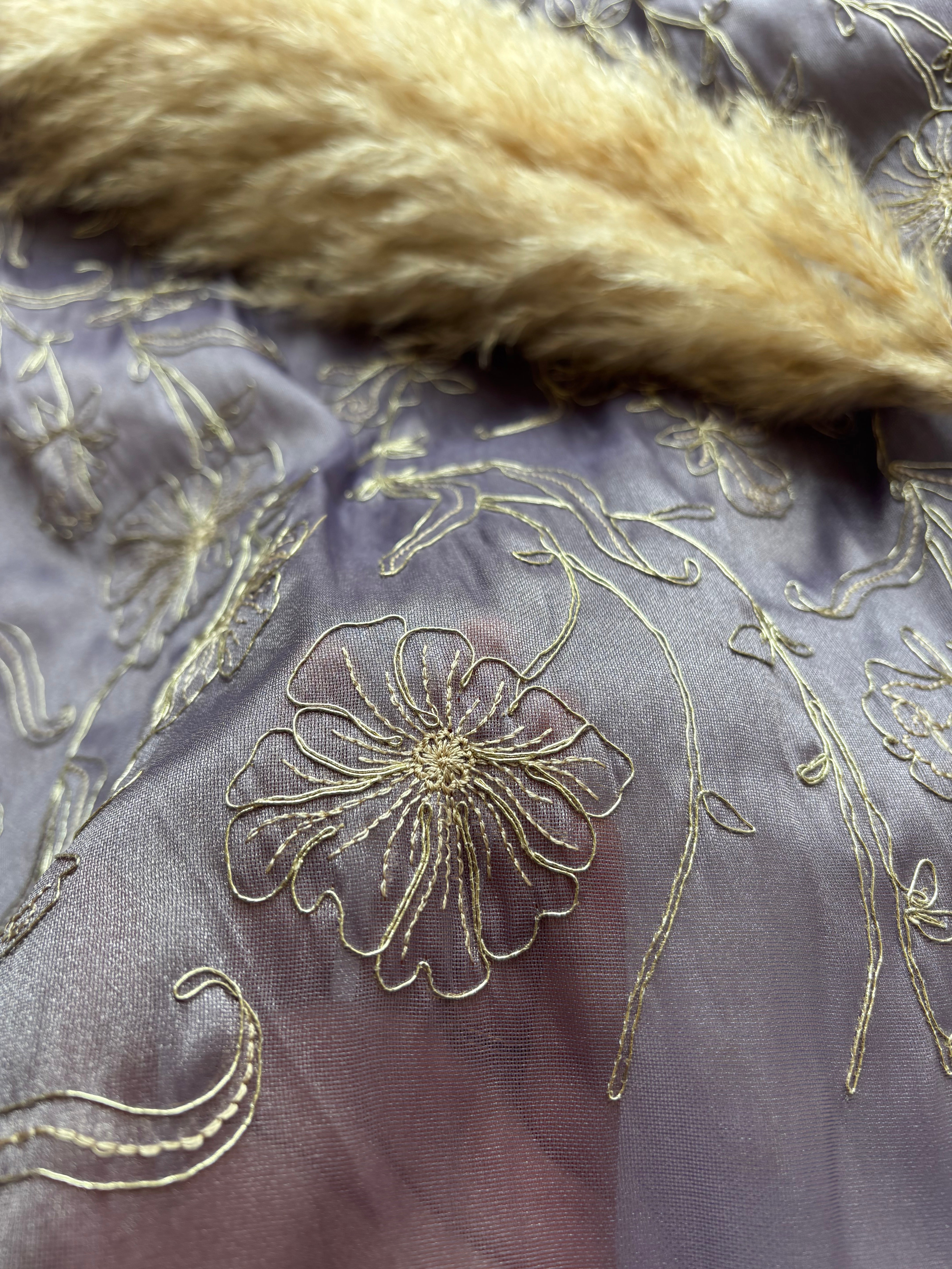 Floral lavender shimmer organza saree