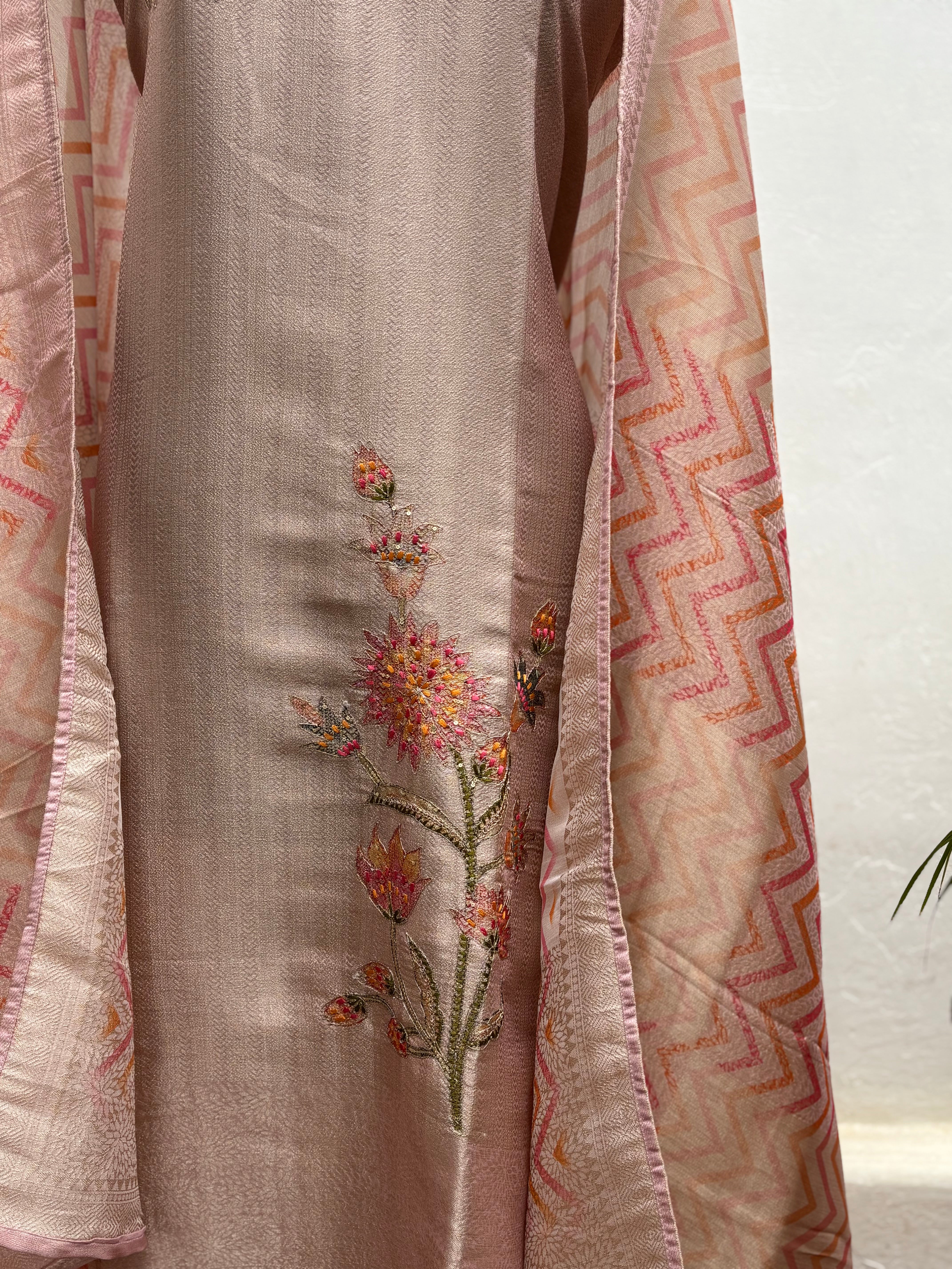 Blush pink floral semi stitched salwar suit