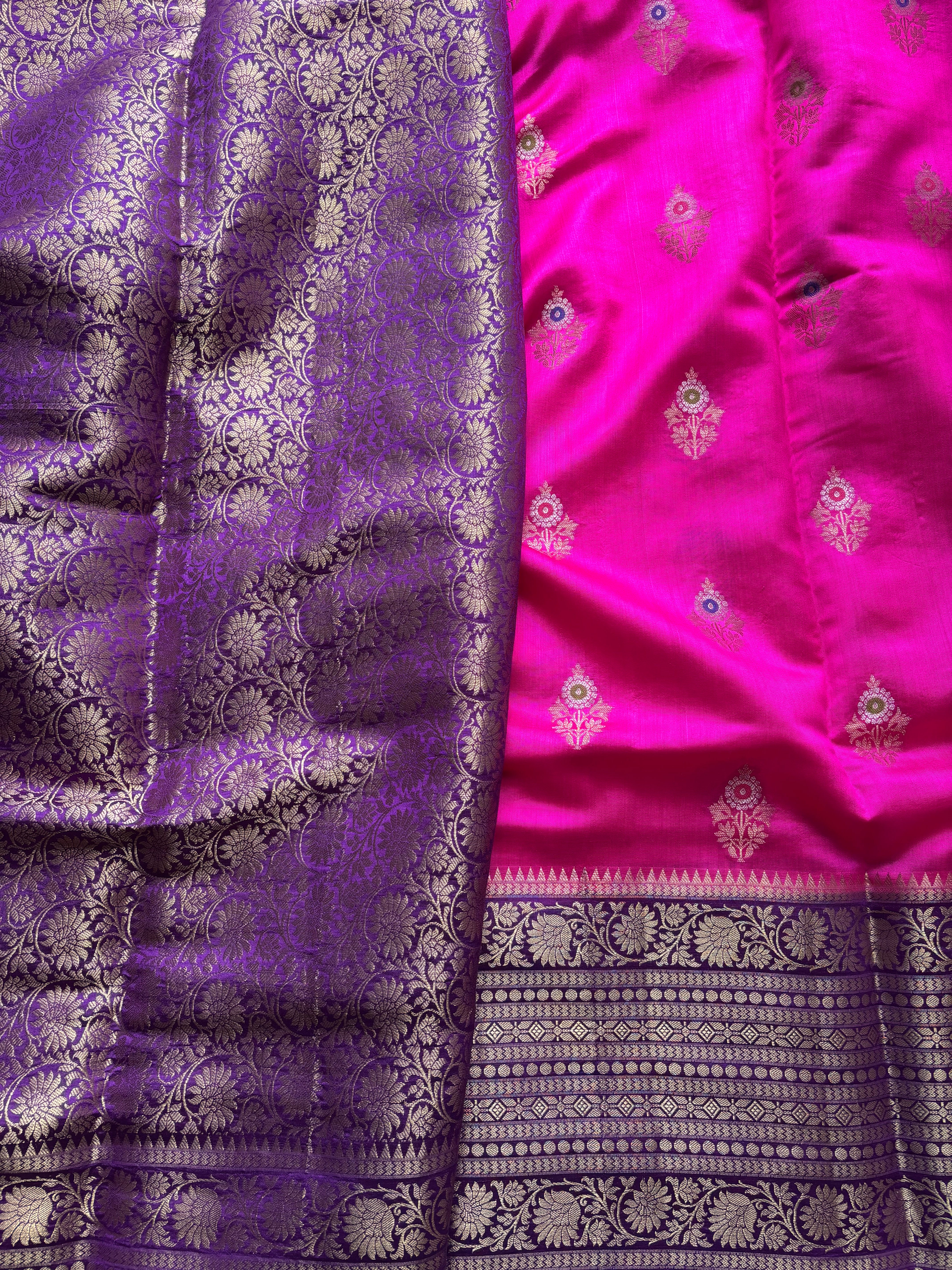 Bright pink pure Banarasi silk saree