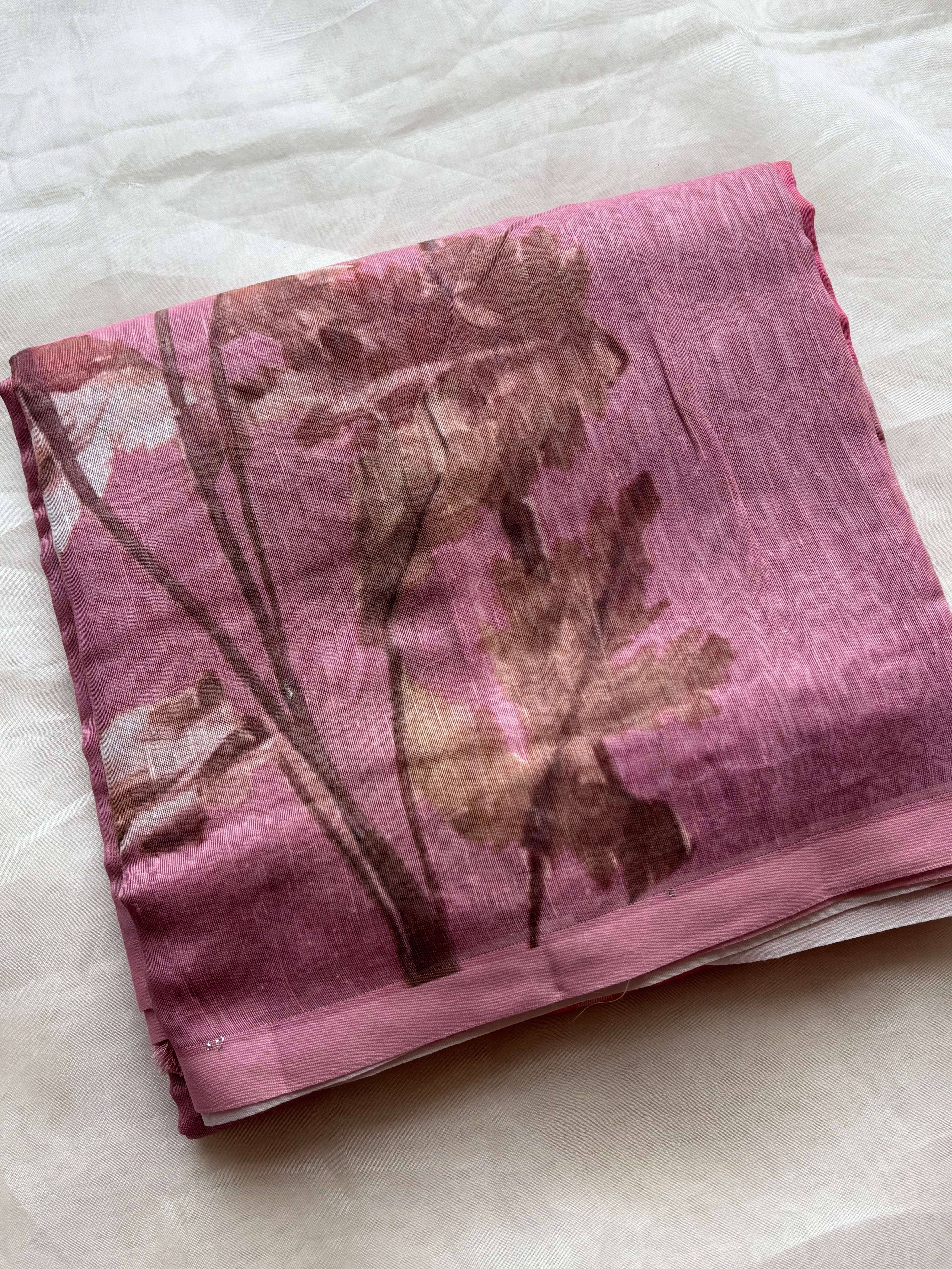 Pink floral Linen saree