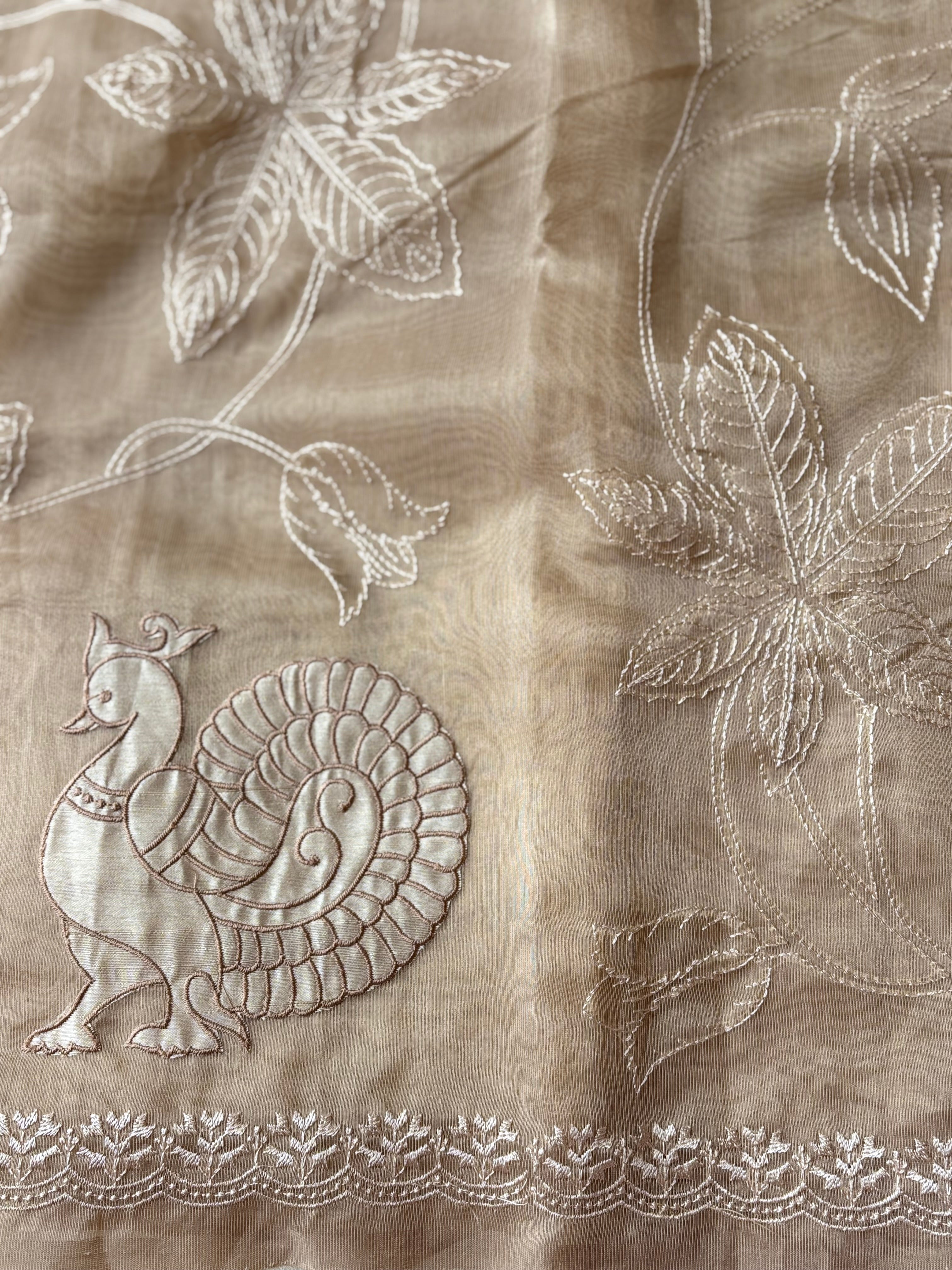 Copper mayuri semi organza saree