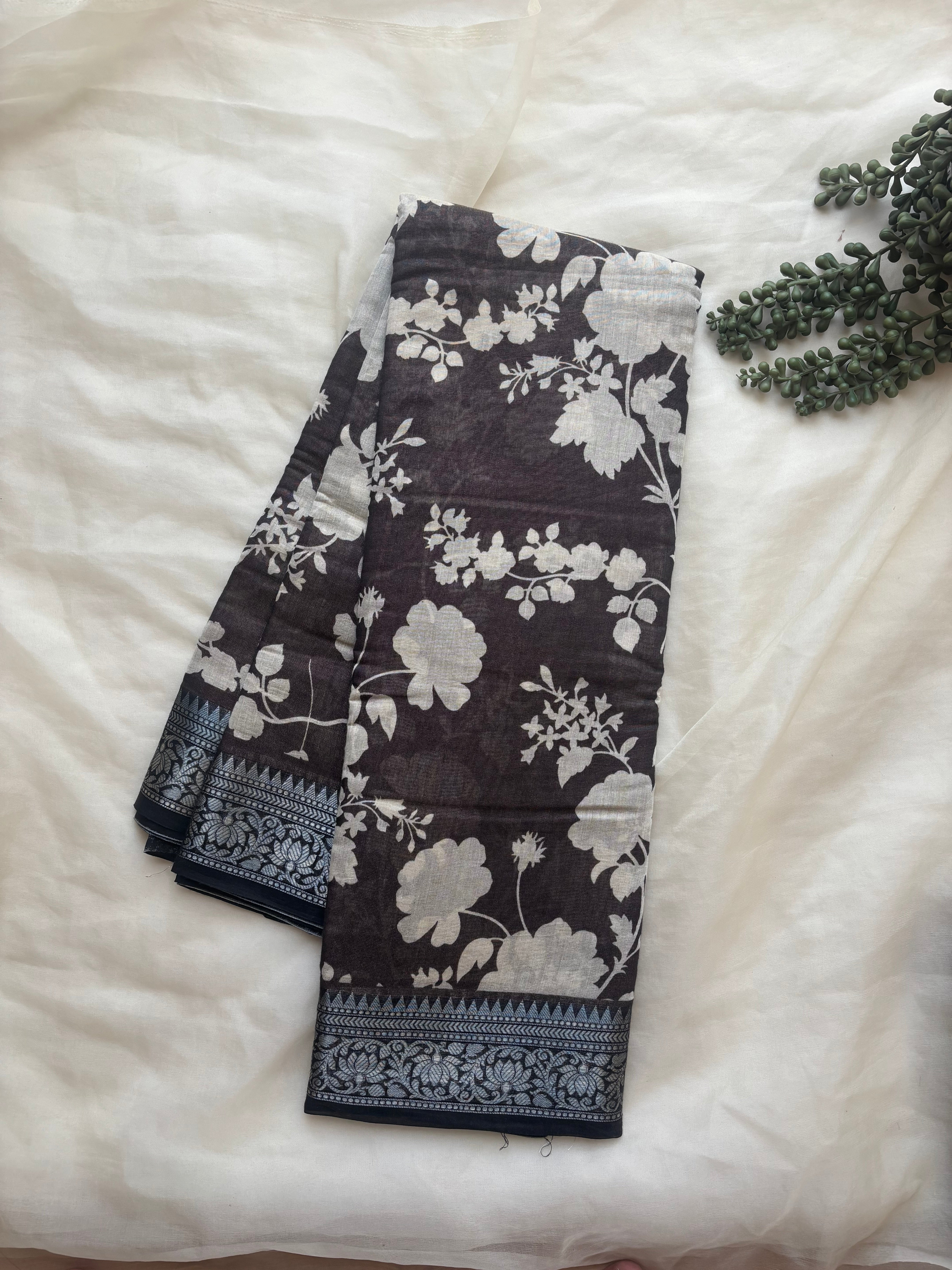 Black and white semi tissue saree