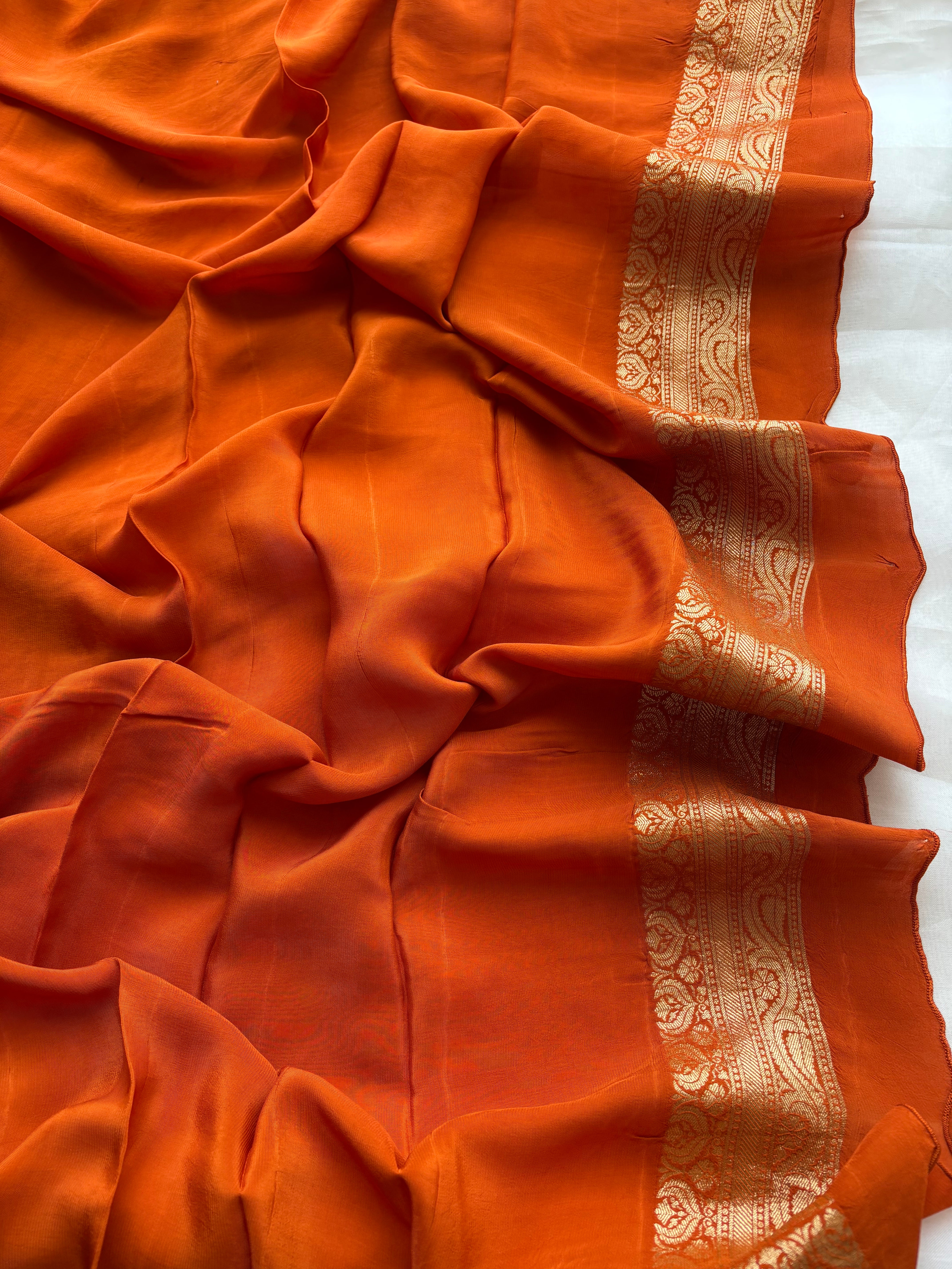 Yellow & orange viscose silk blend saree