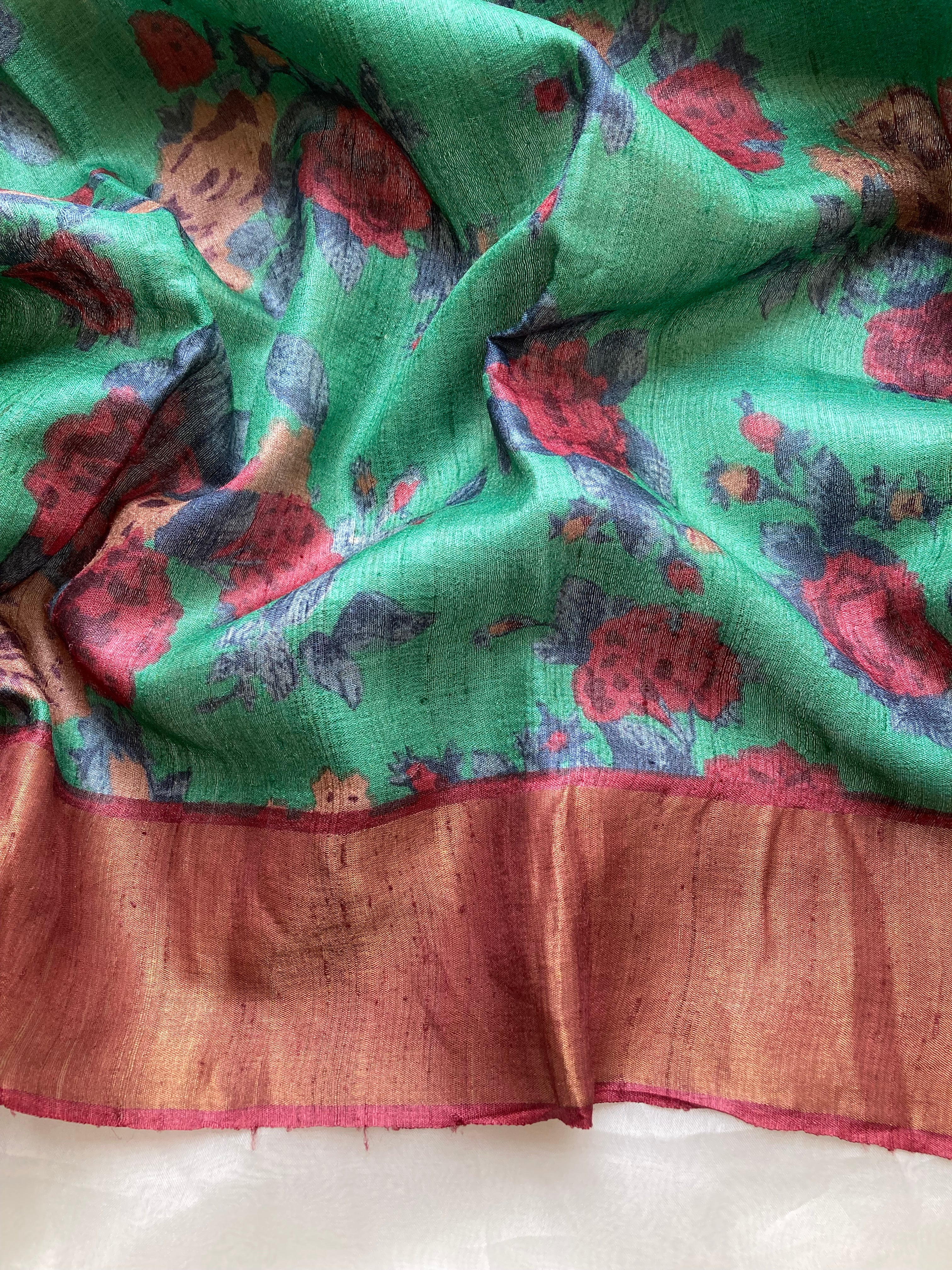 Green floral Tussar saree