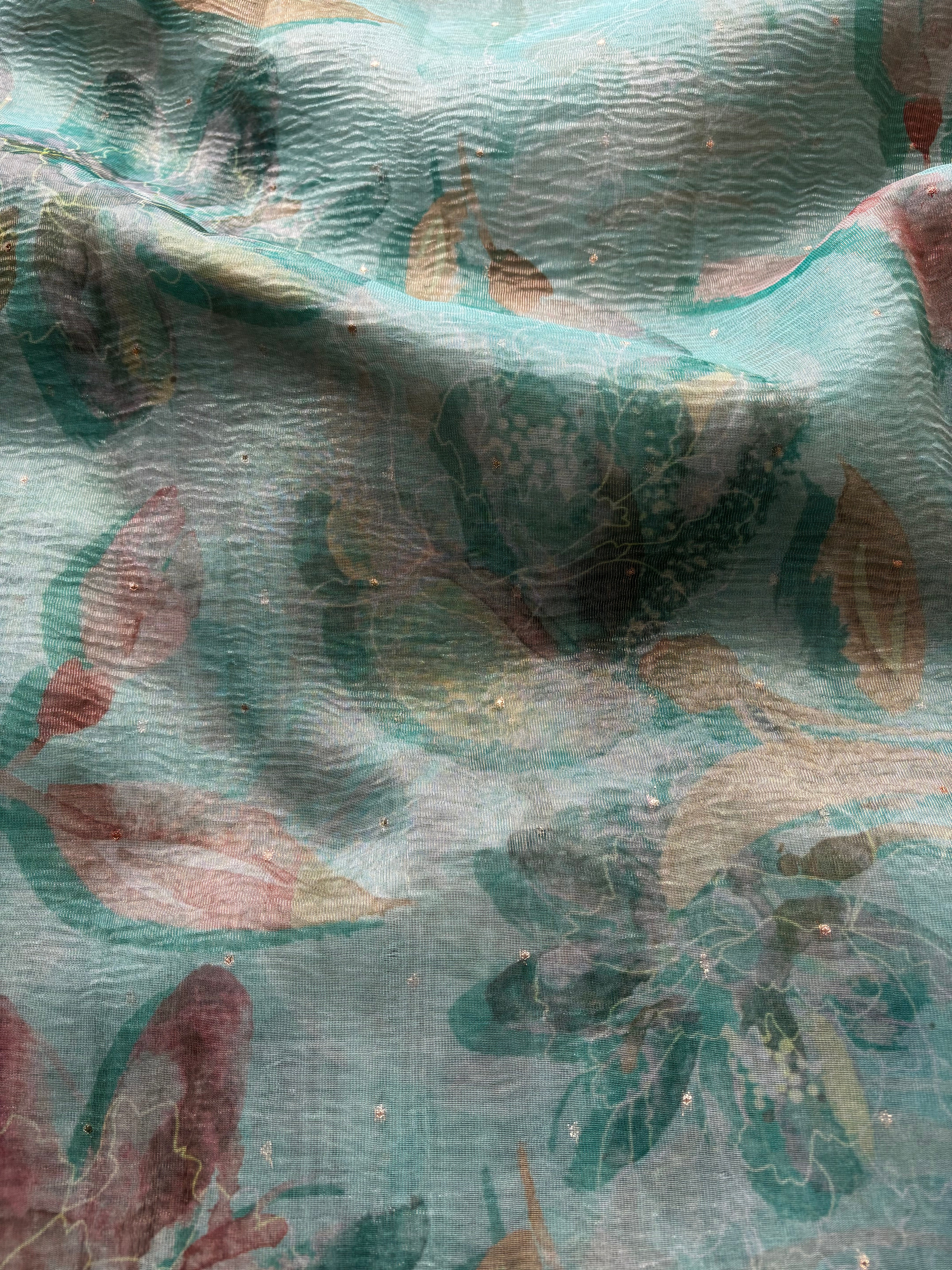 Blue crushed tissue saree