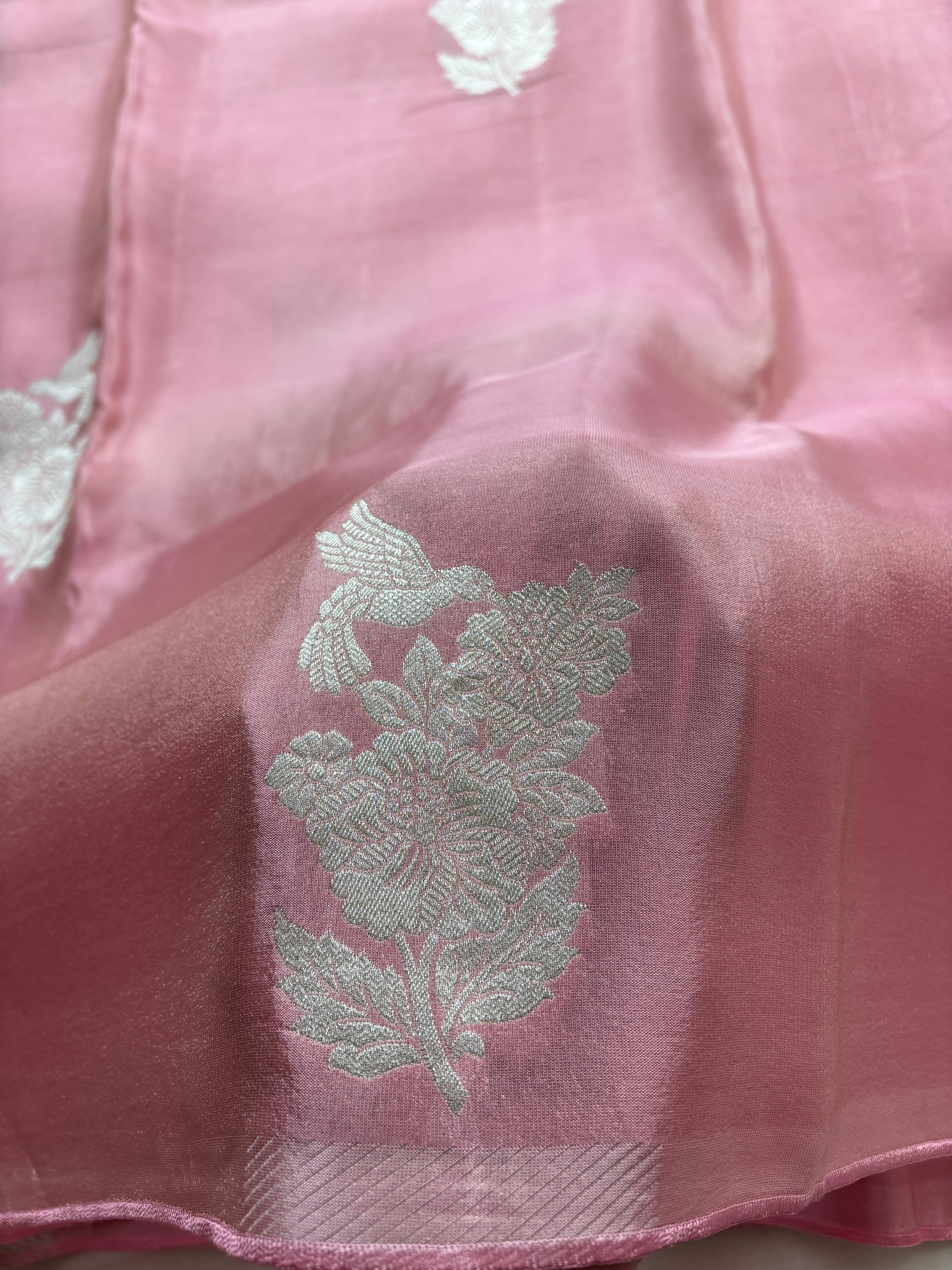 Baby pink Viscose silk saree