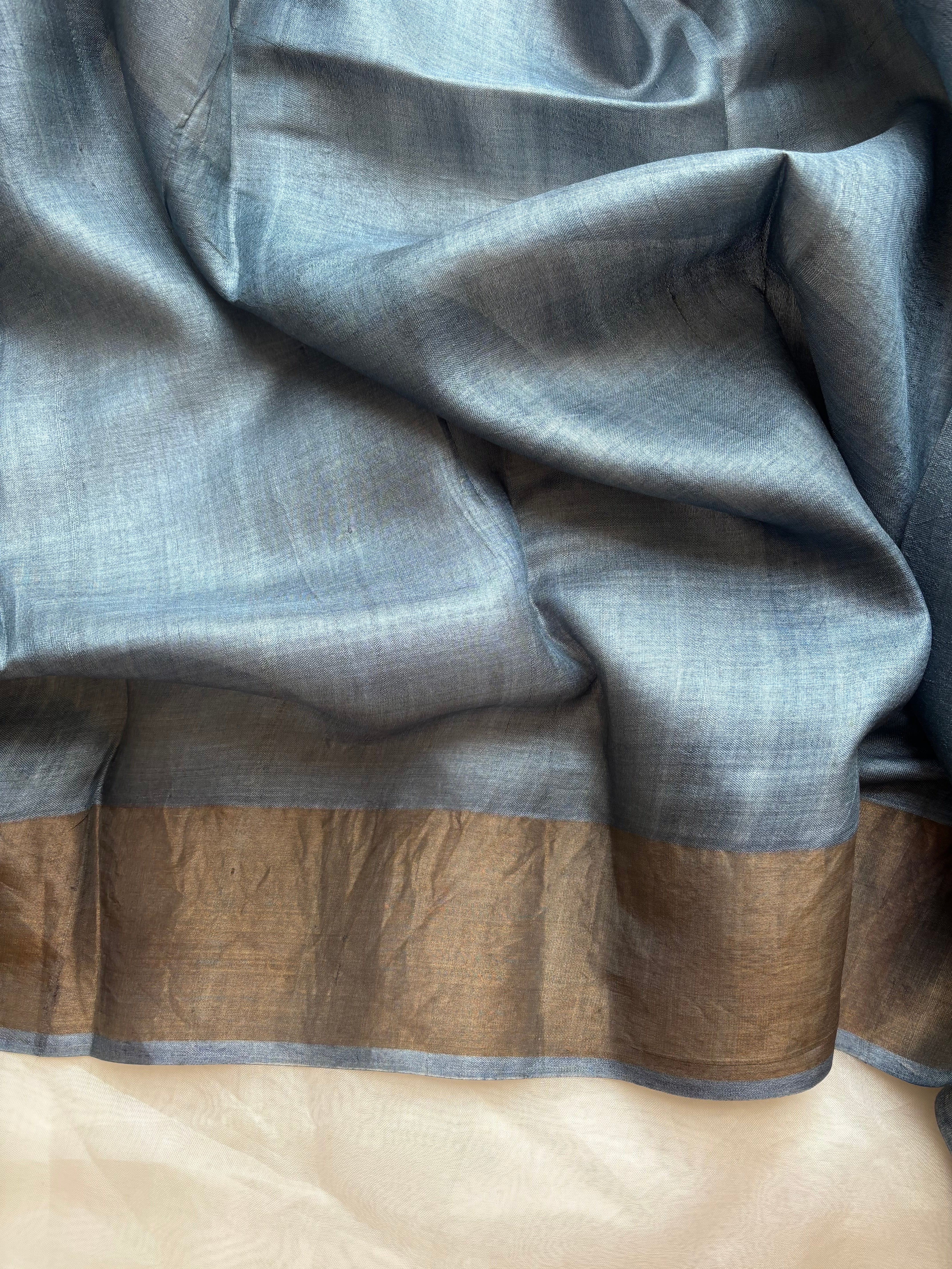 Smoky blue Tussar saree