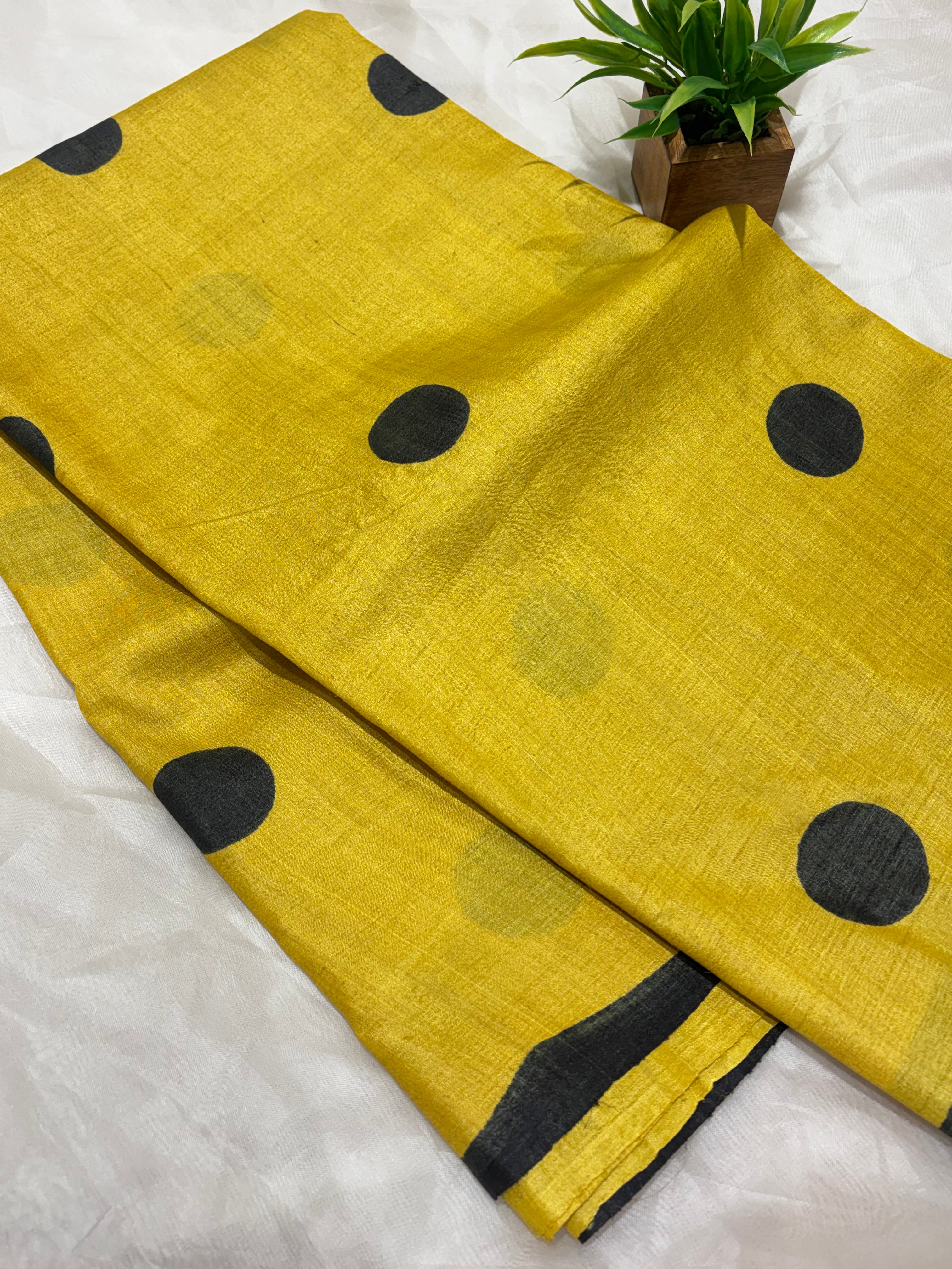 Yellow & black Tussar saree