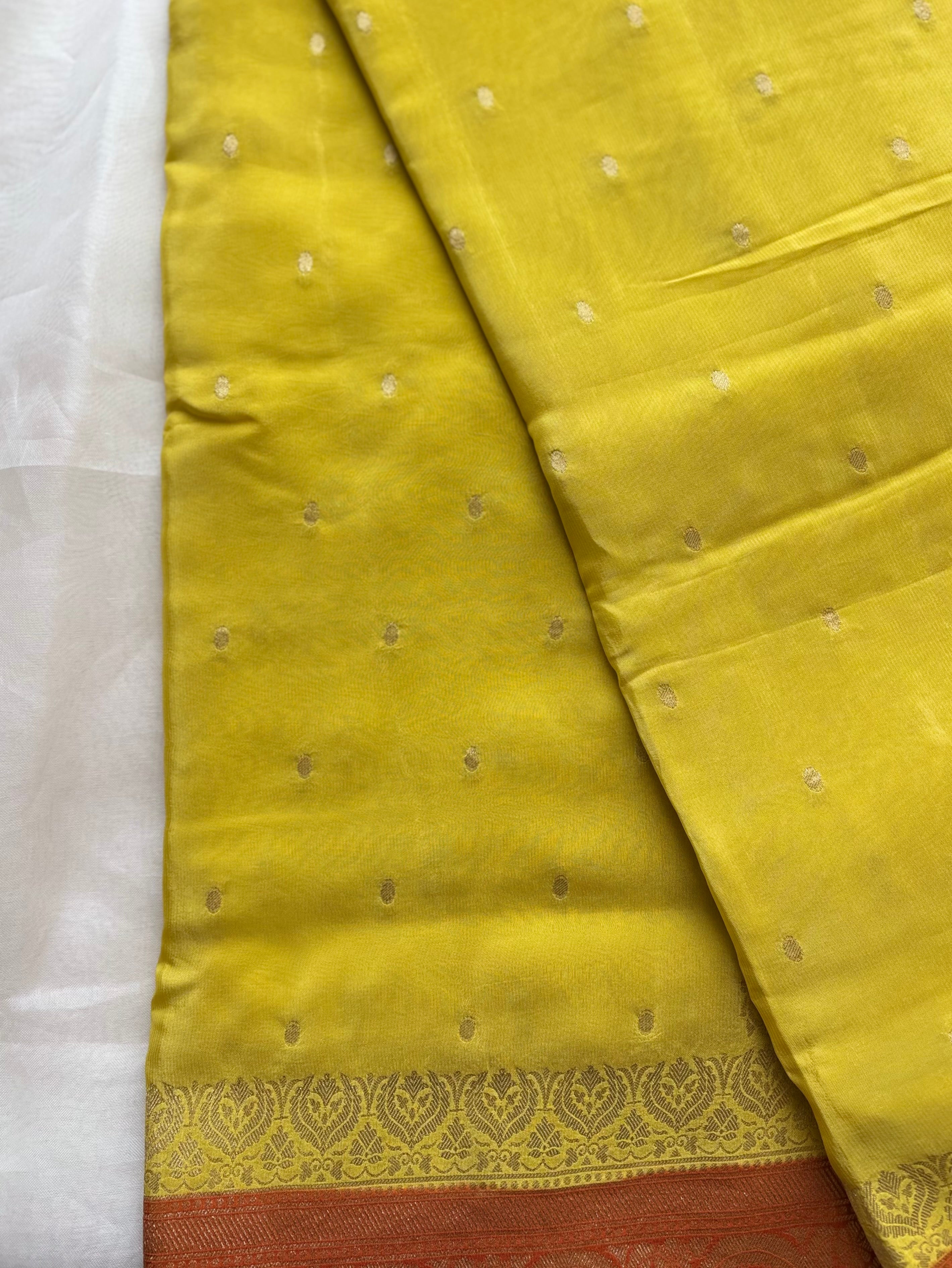 Yellow & orange viscose silk blend saree