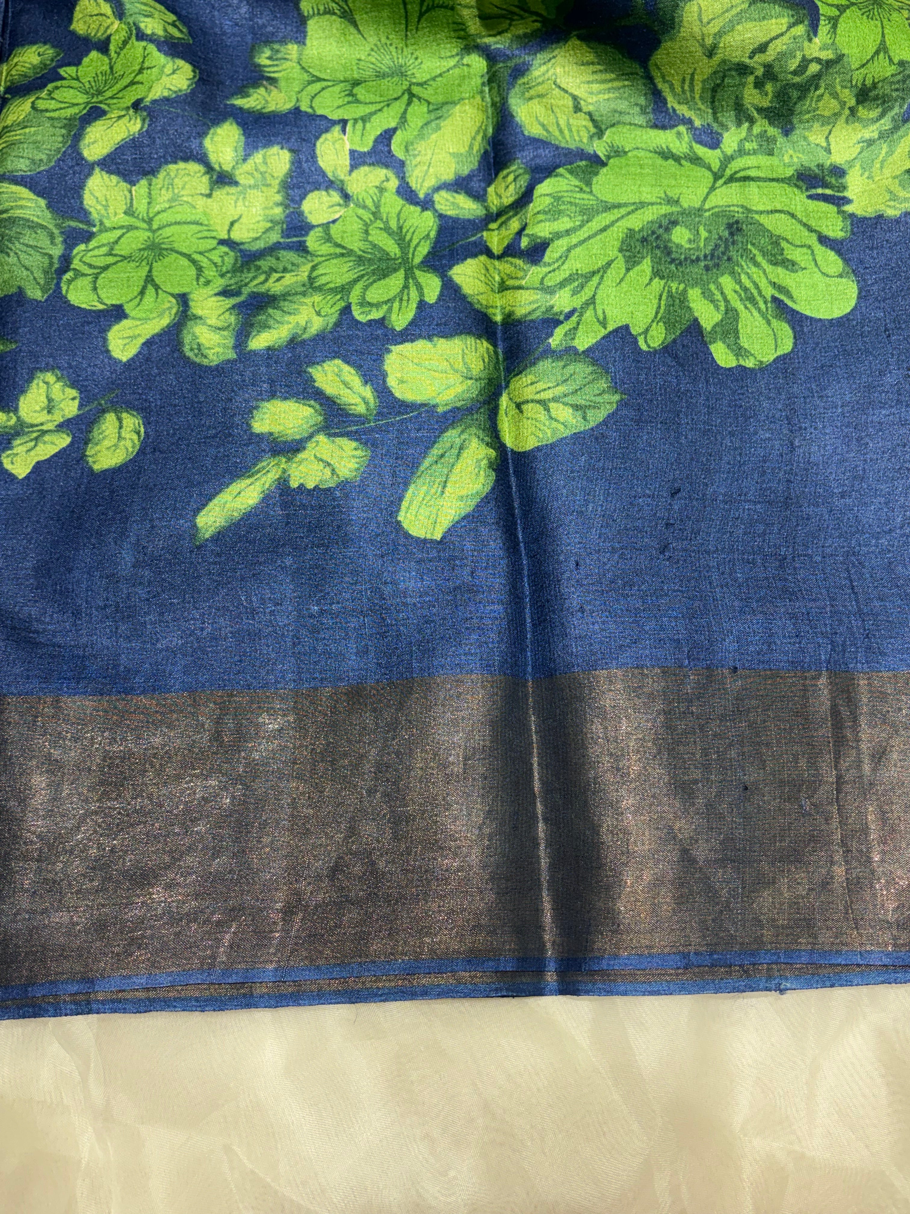 Navy blue Tussar saree