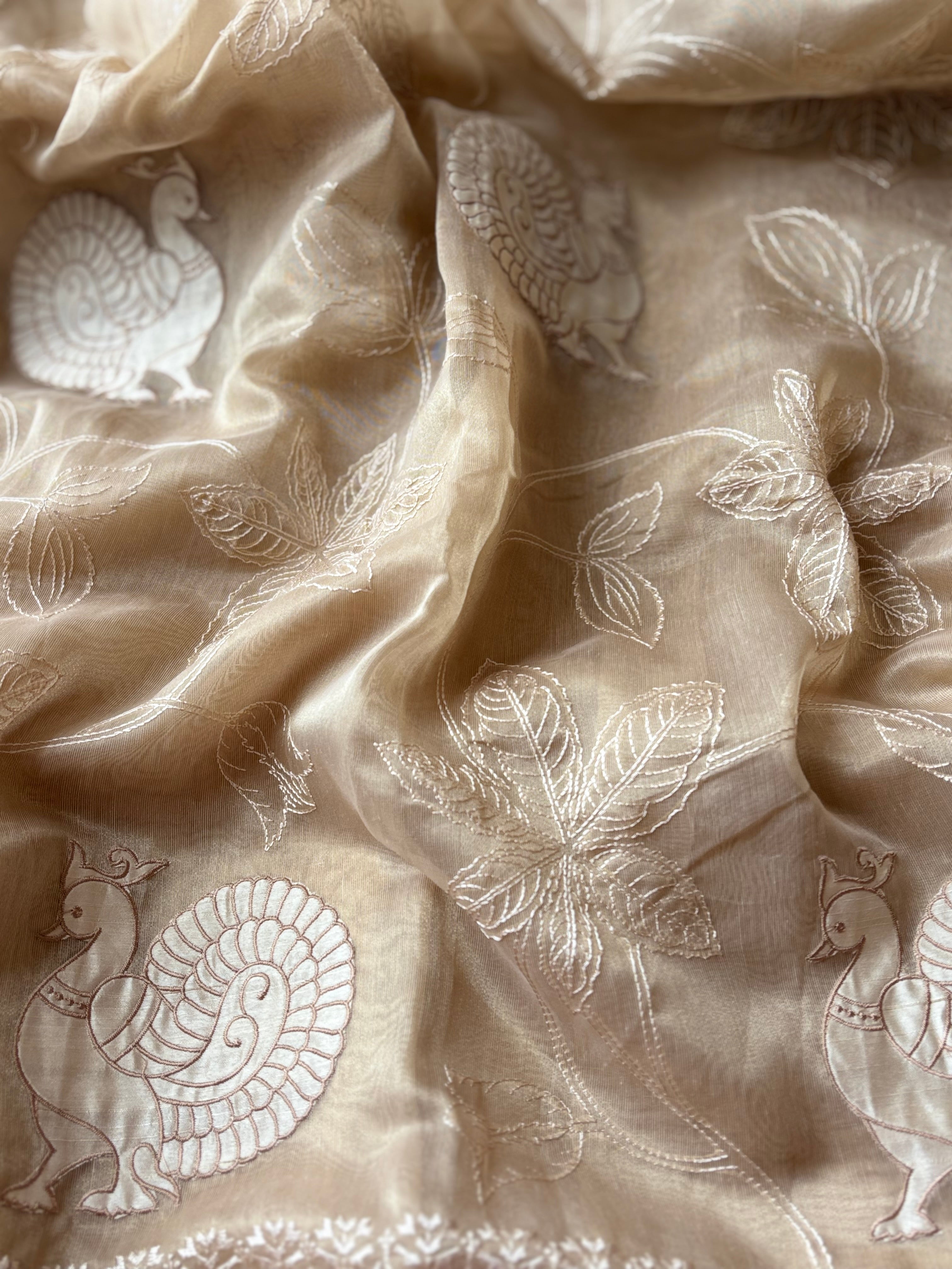 Copper mayuri semi organza saree