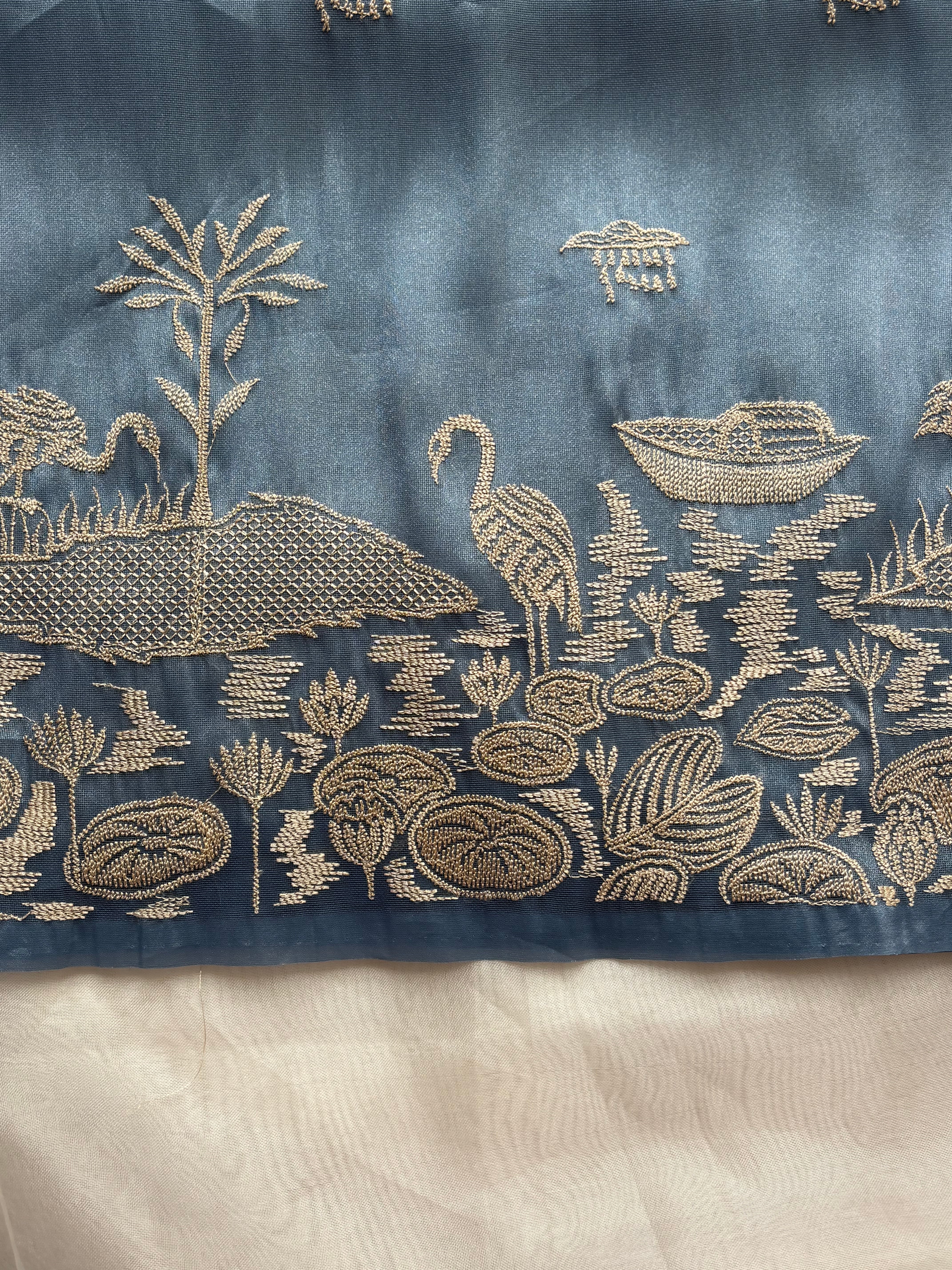 Steel blue semi tissue saree