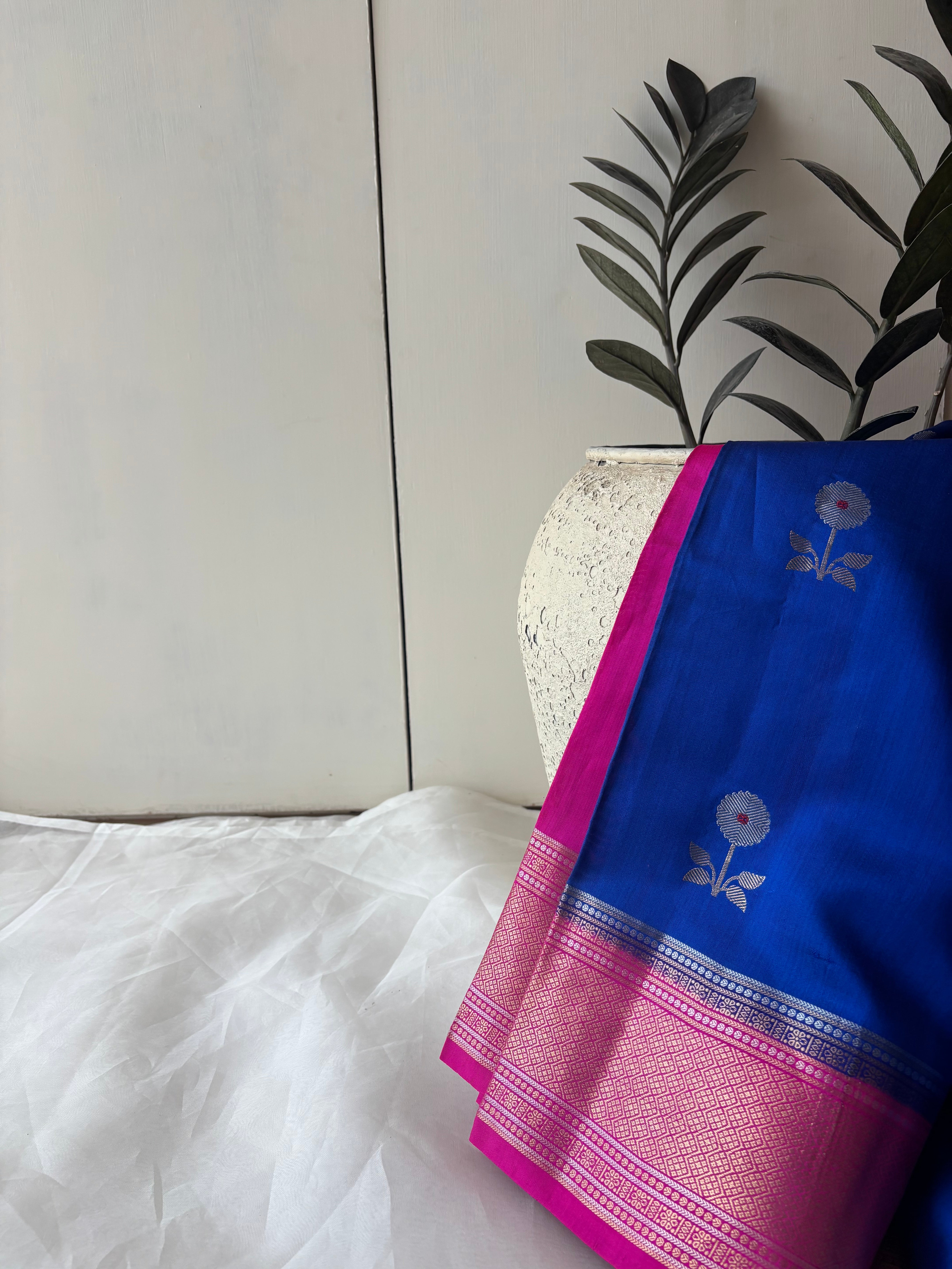 Blue Chiniya silk saree