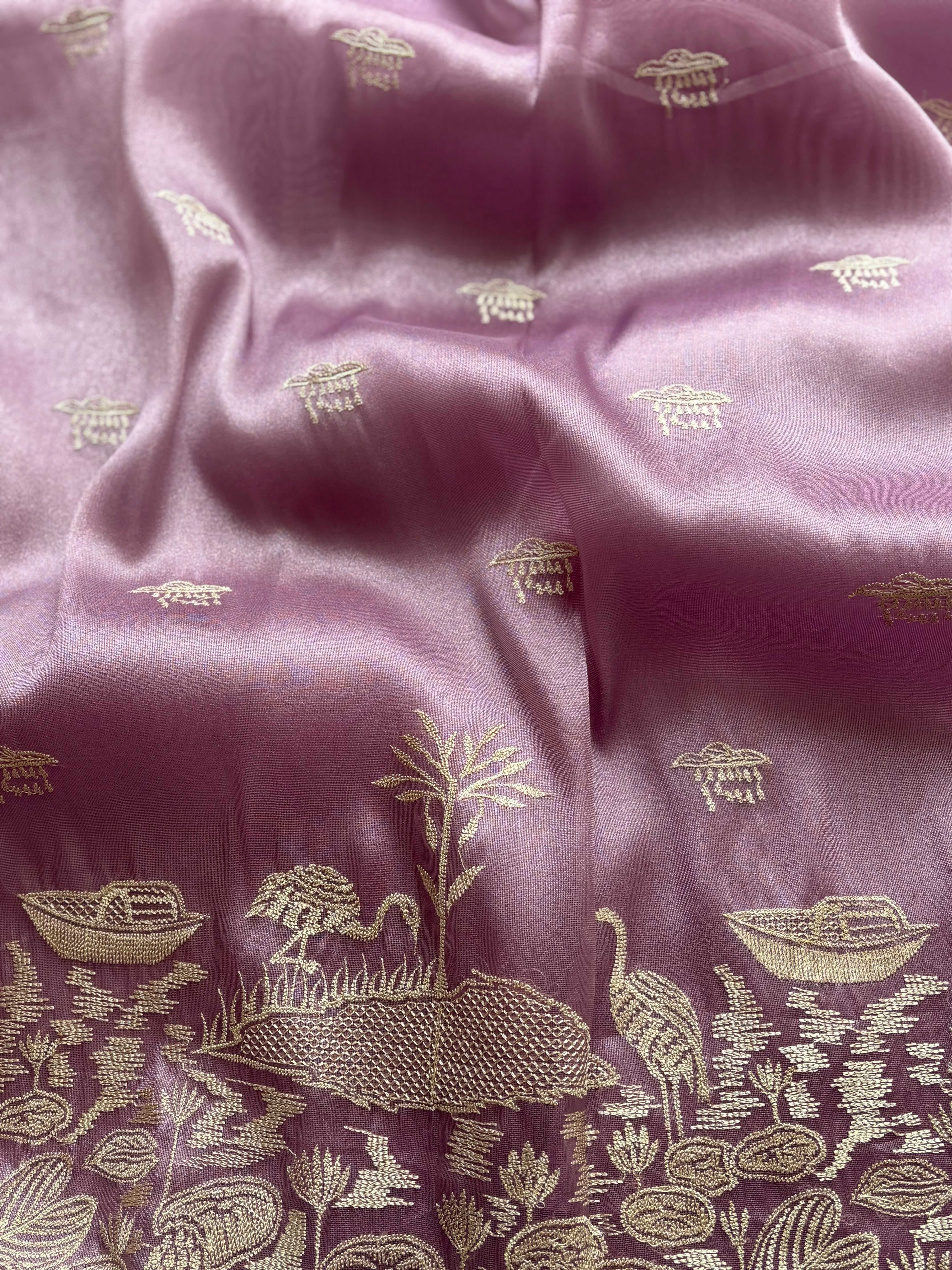 Mauve orchid semi tissue saree