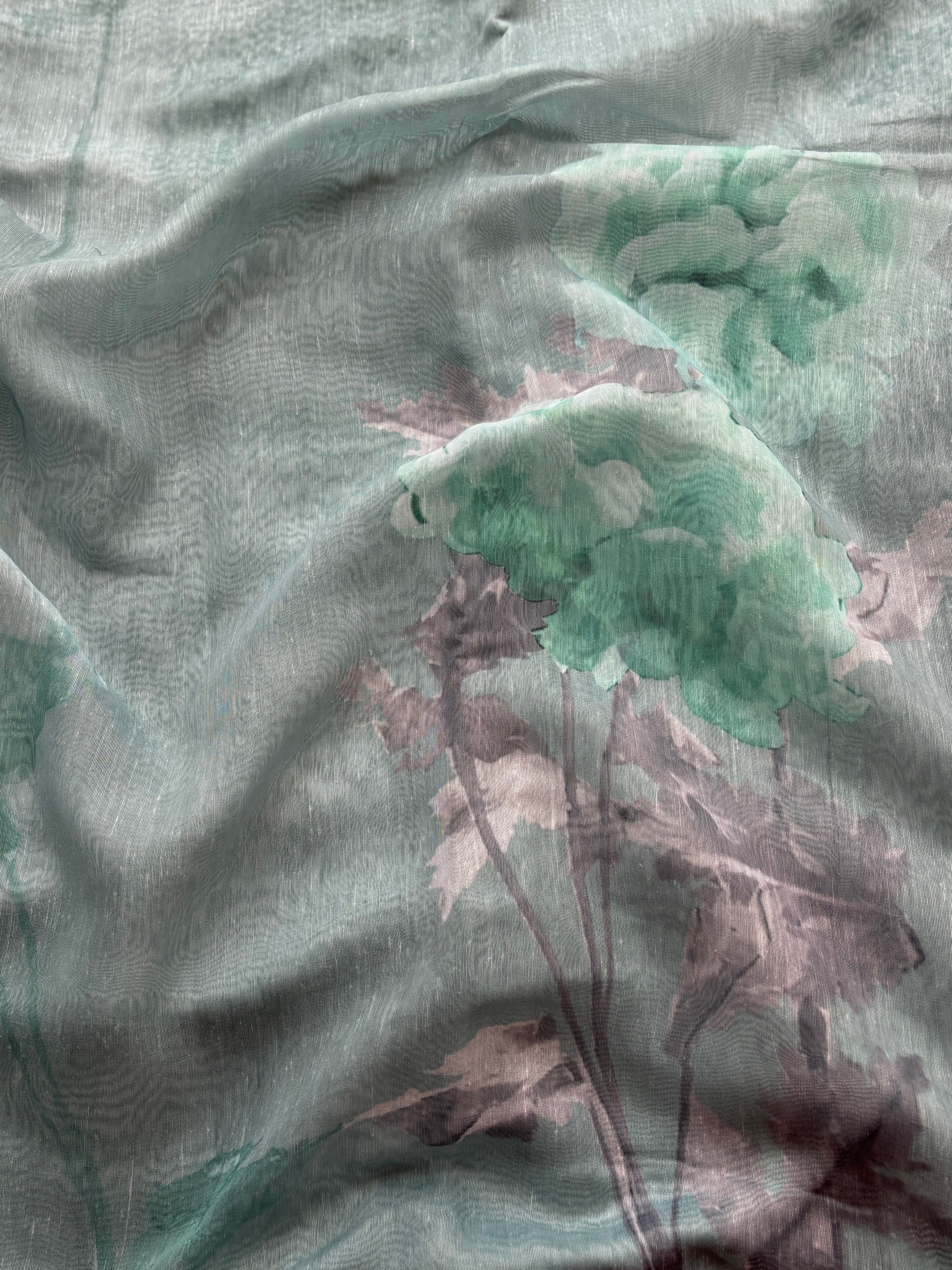 Light blue floral Linen saree