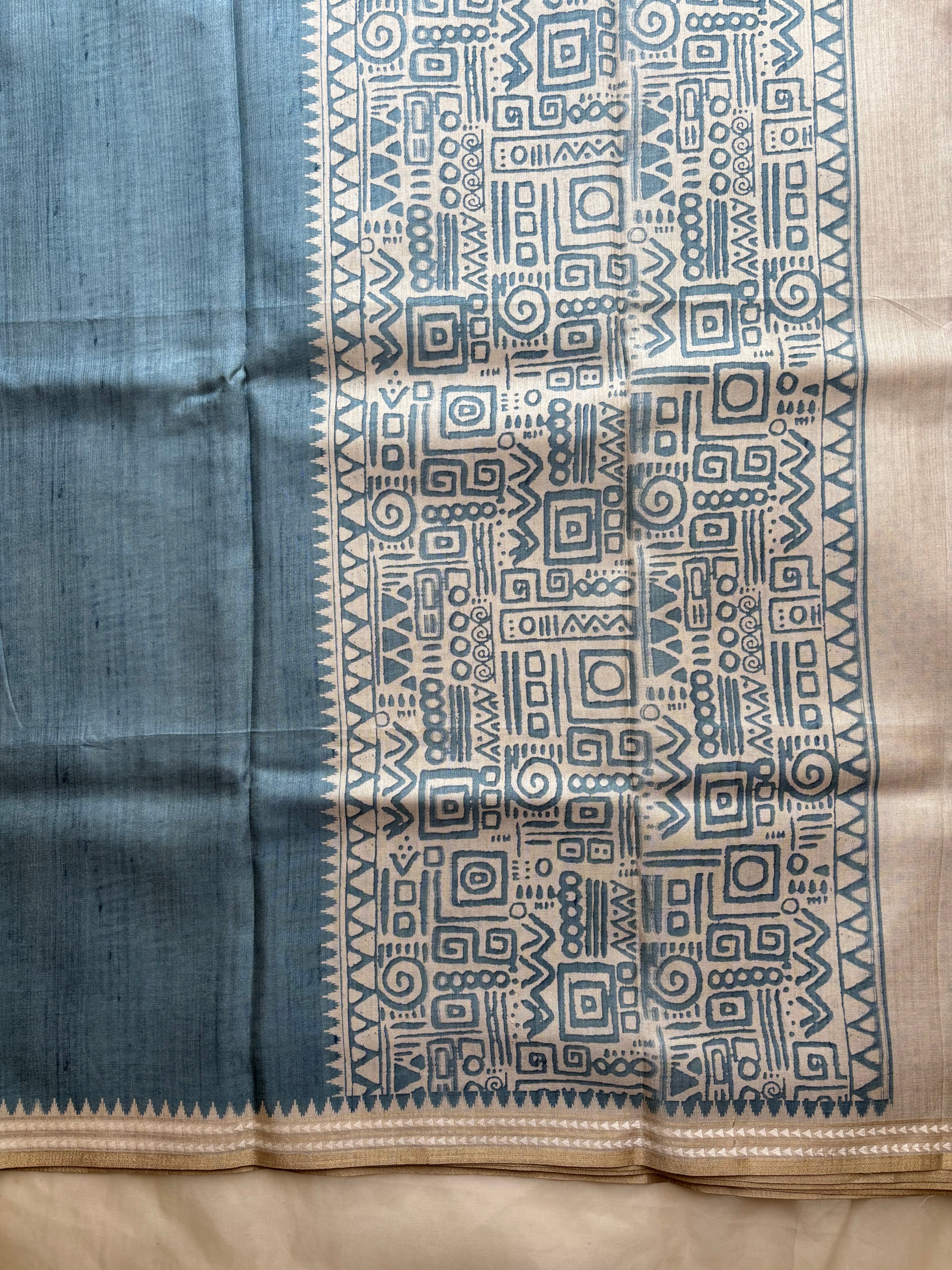 Steel teal blue semi tussar saree