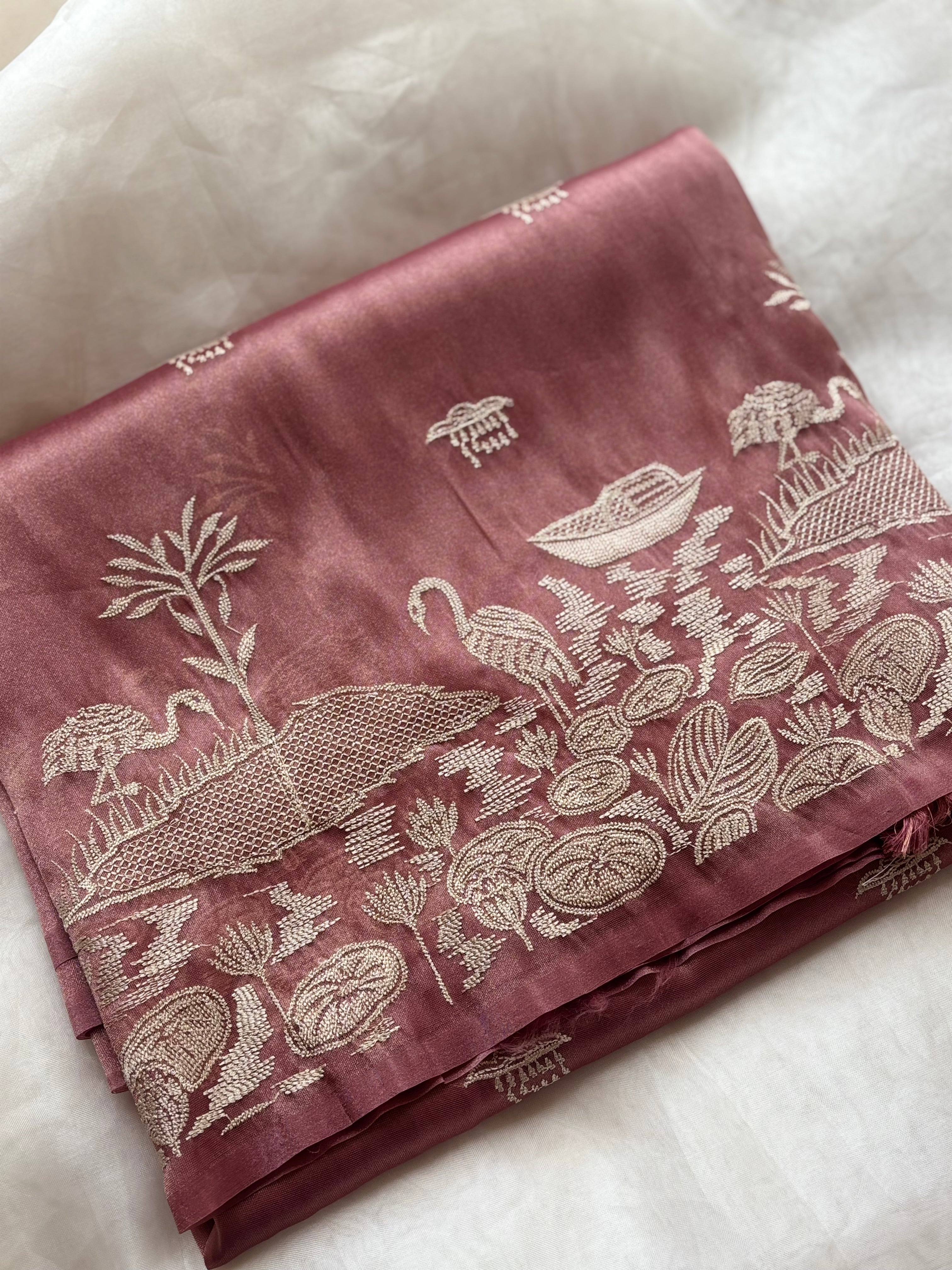 Dusty rose semi tissue saree