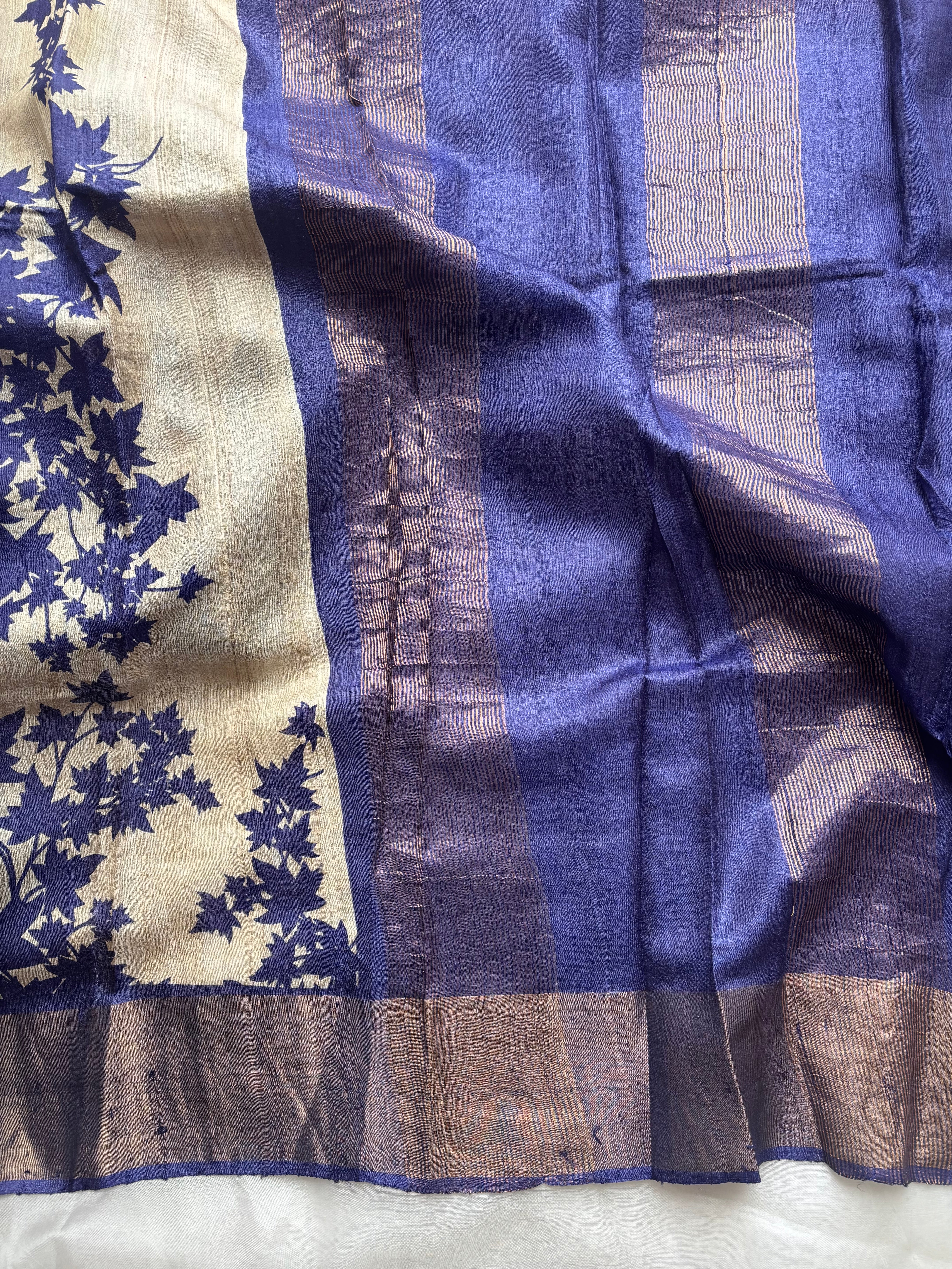 Blue floral tussar saree