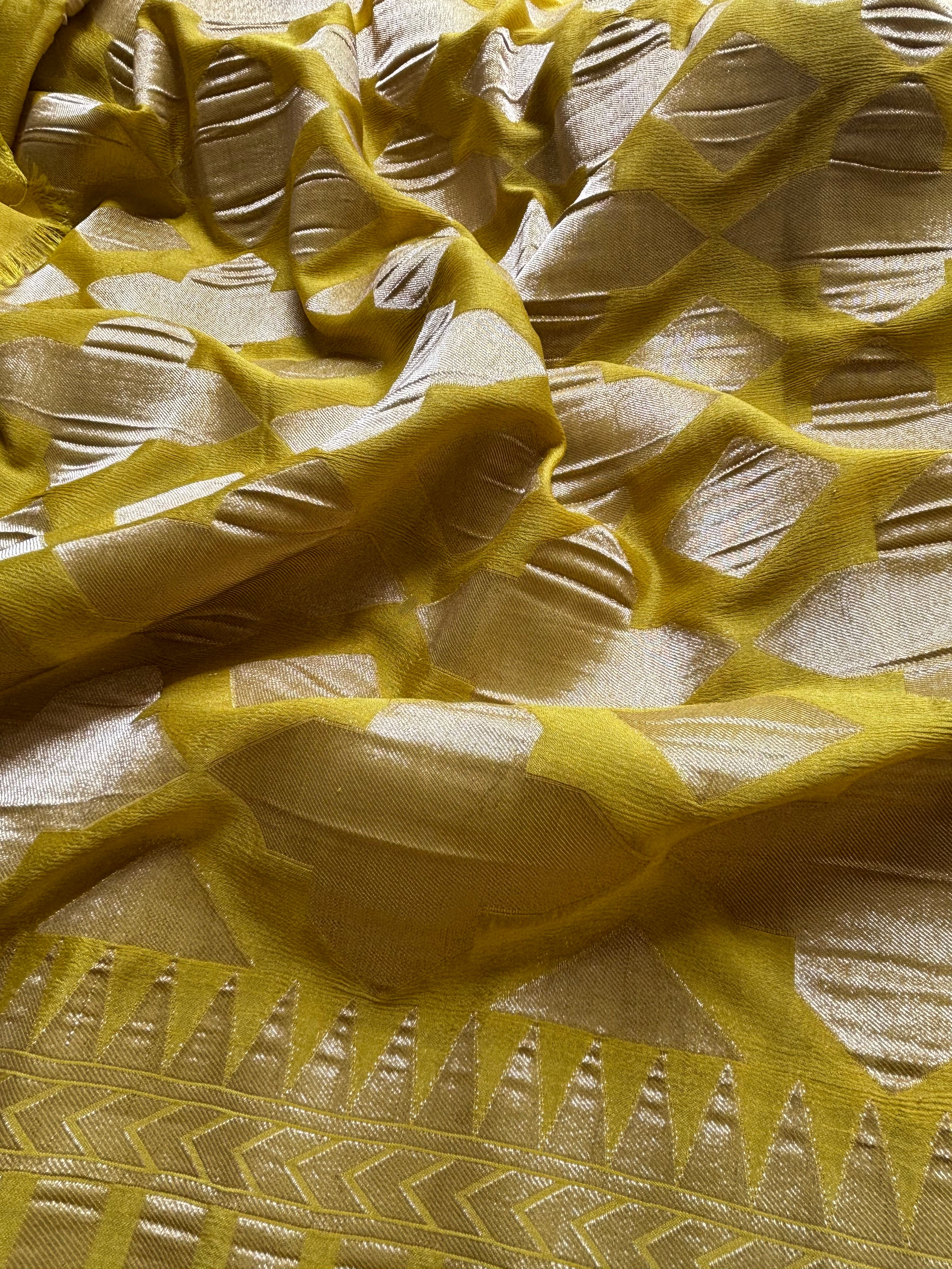 Lemon yellow viscose silk blend saree