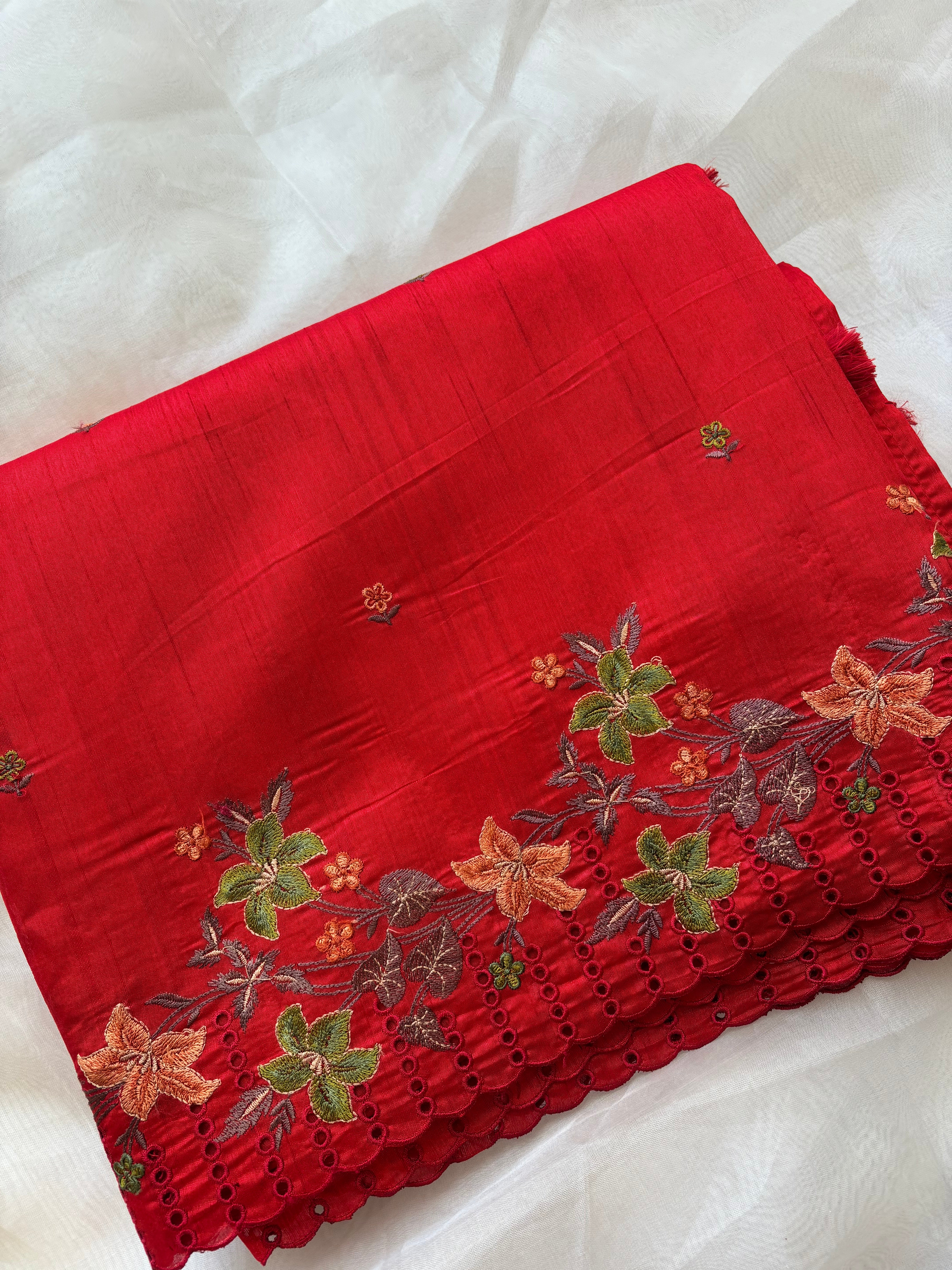 Red Floral semi tussar saree
