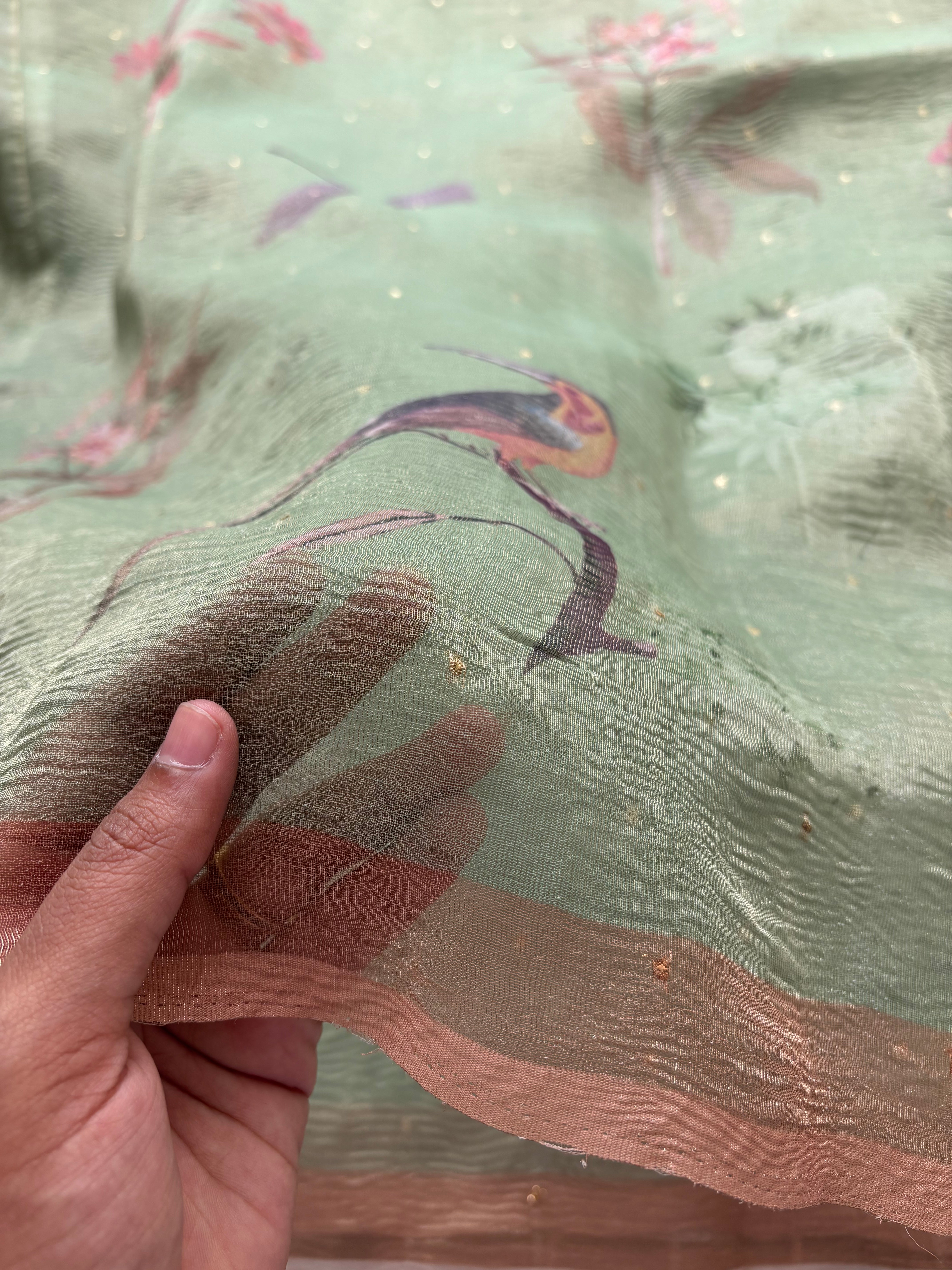 Green crushed tissue saree