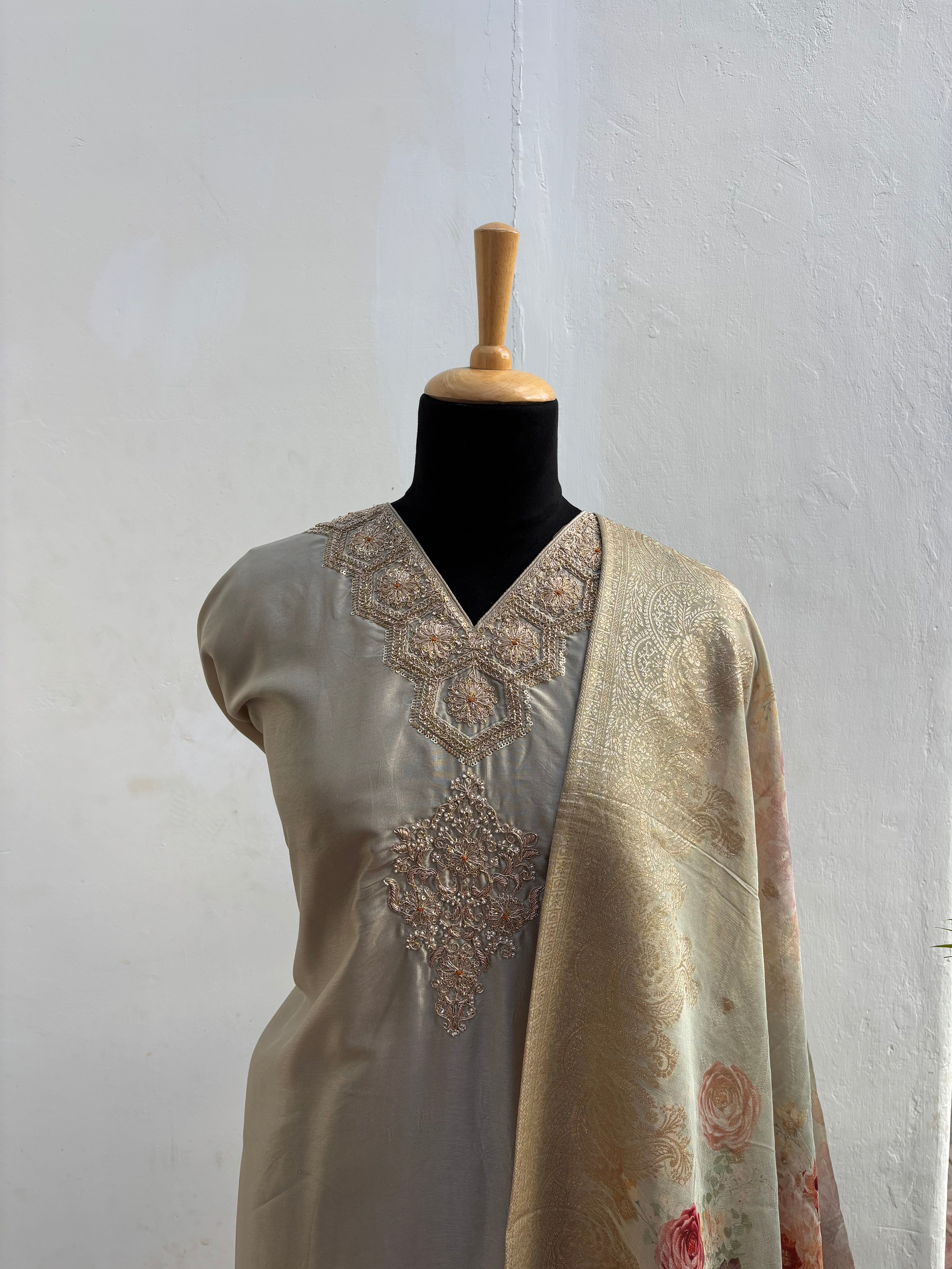 Soft grey semi stitched salwar suit