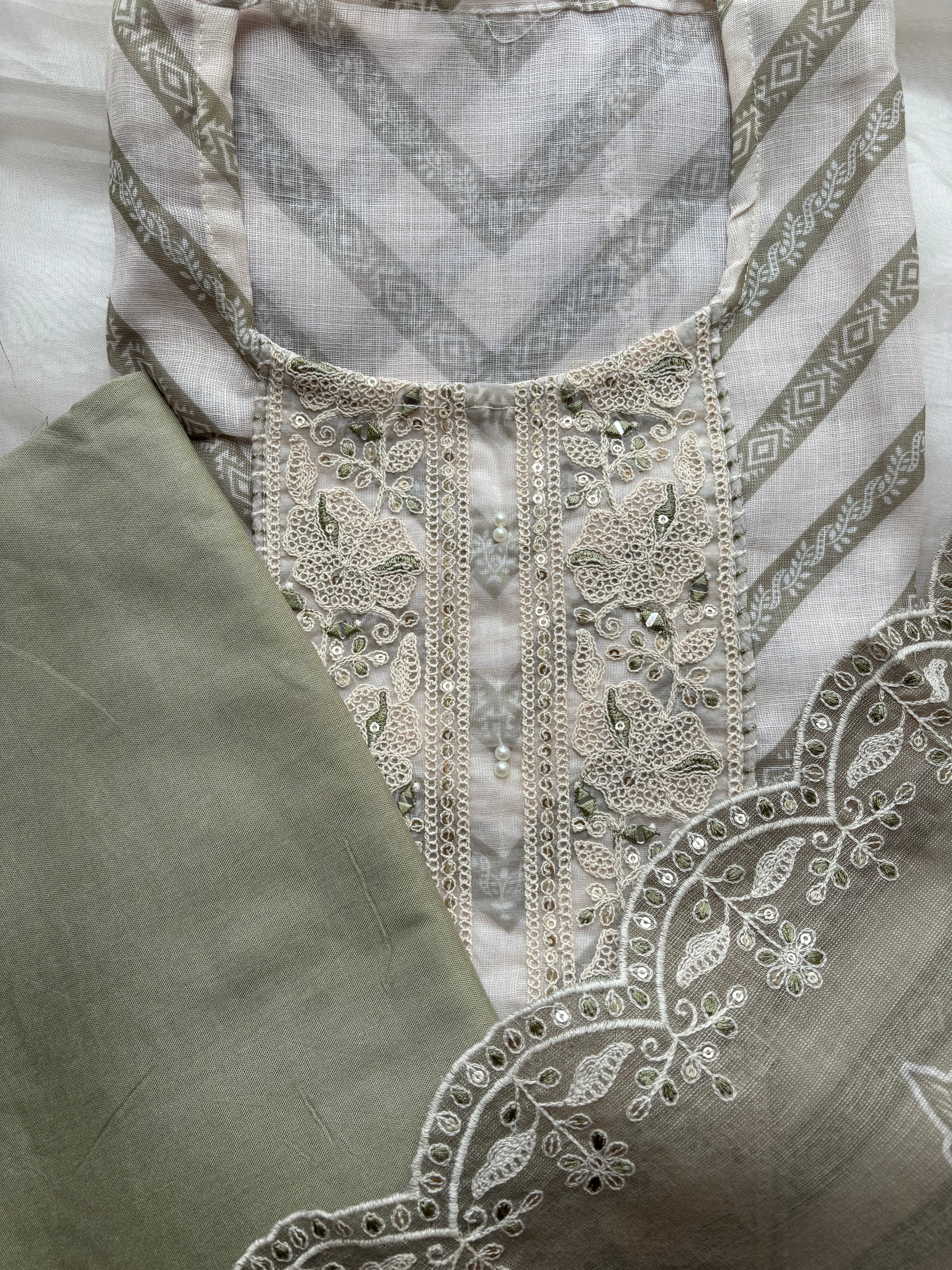 Pastel green and white semi stitched salwar suit