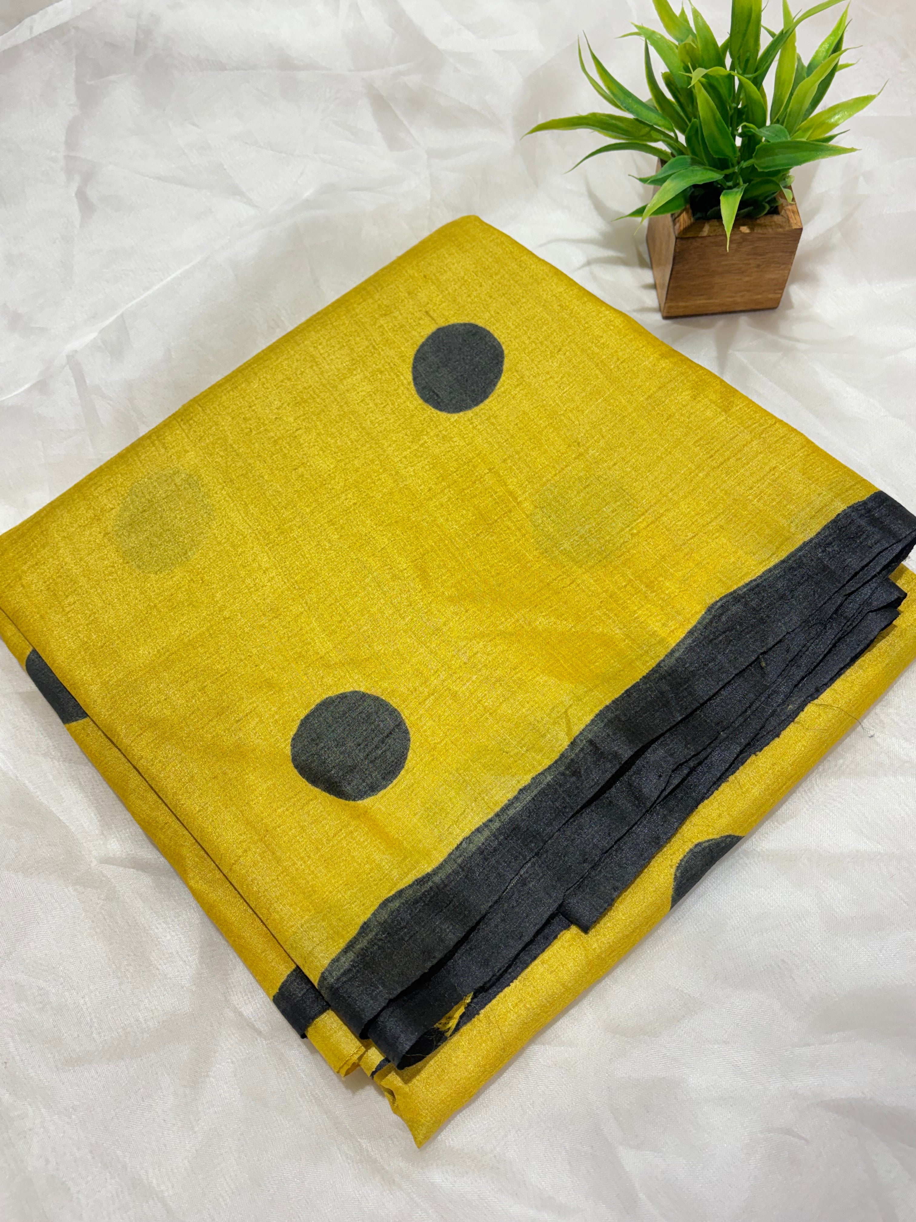 Yellow & black Tussar saree