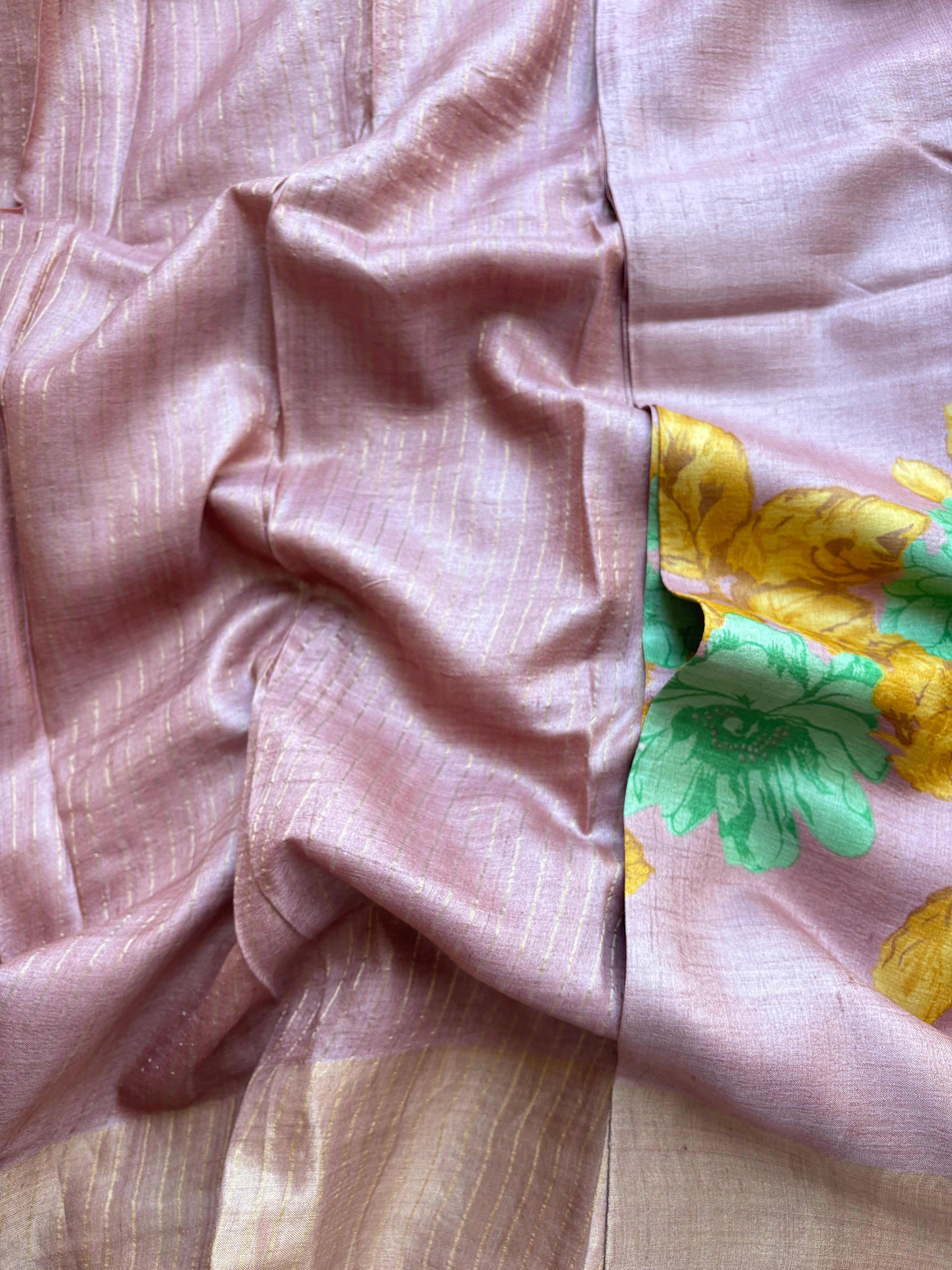 Onion pink floral tussar saree