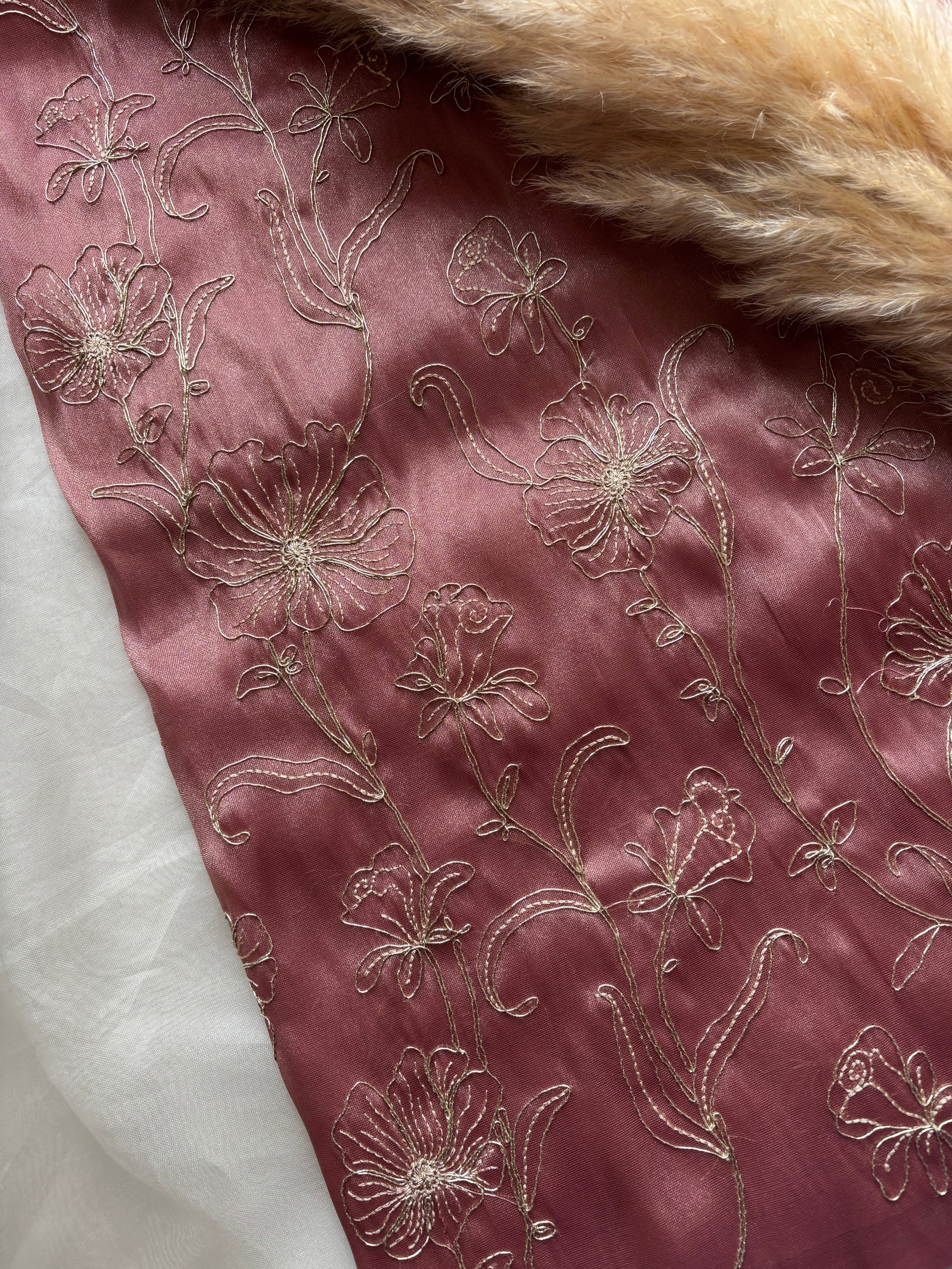Floral rose pink shimmer organza saree