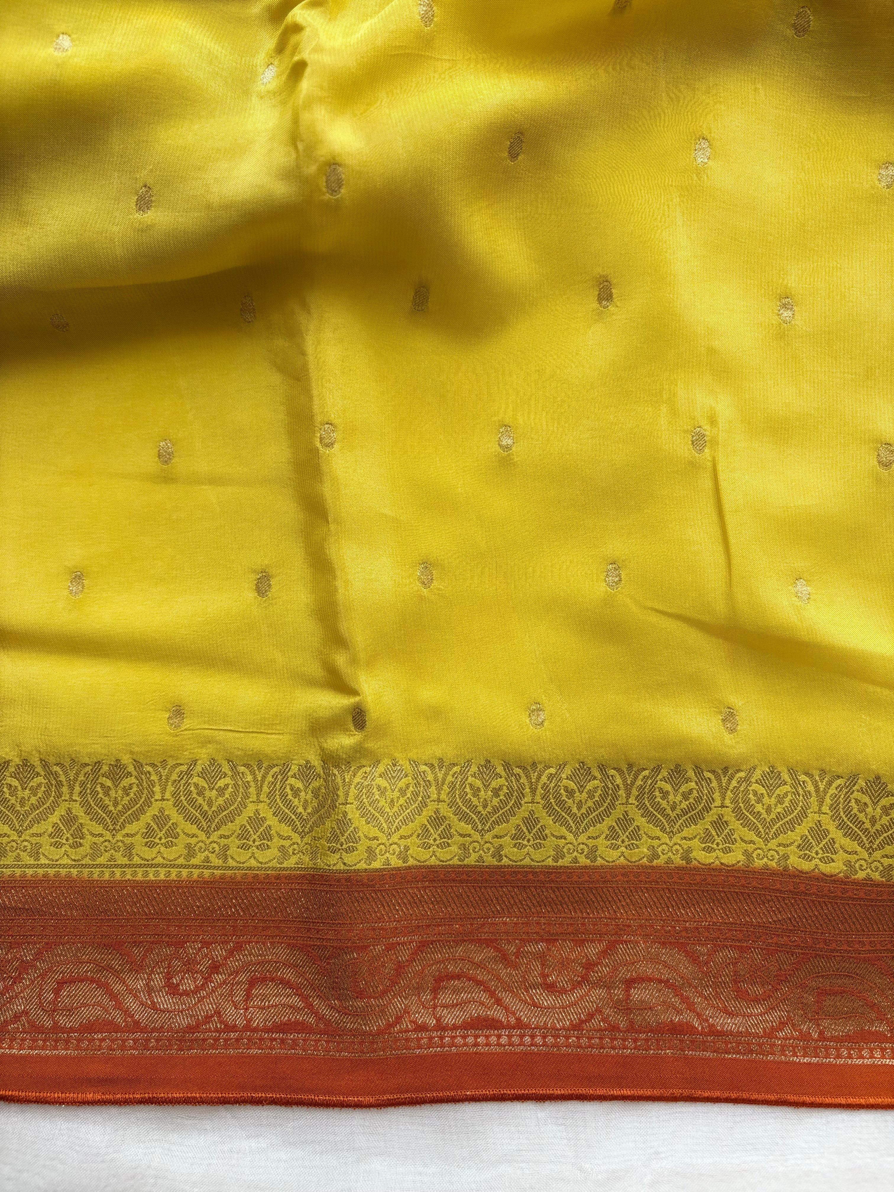Yellow & orange viscose silk blend saree