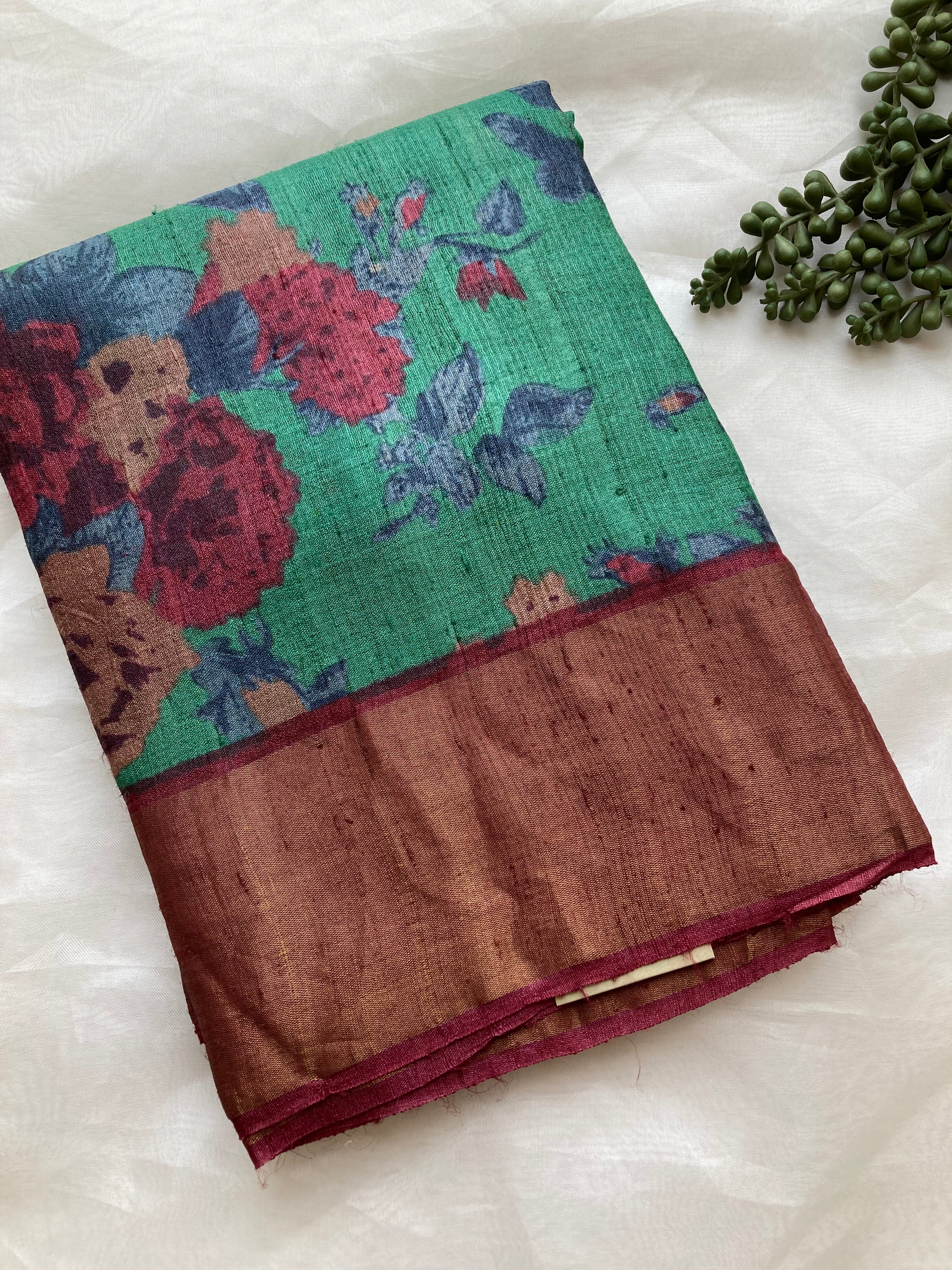 Green floral Tussar saree