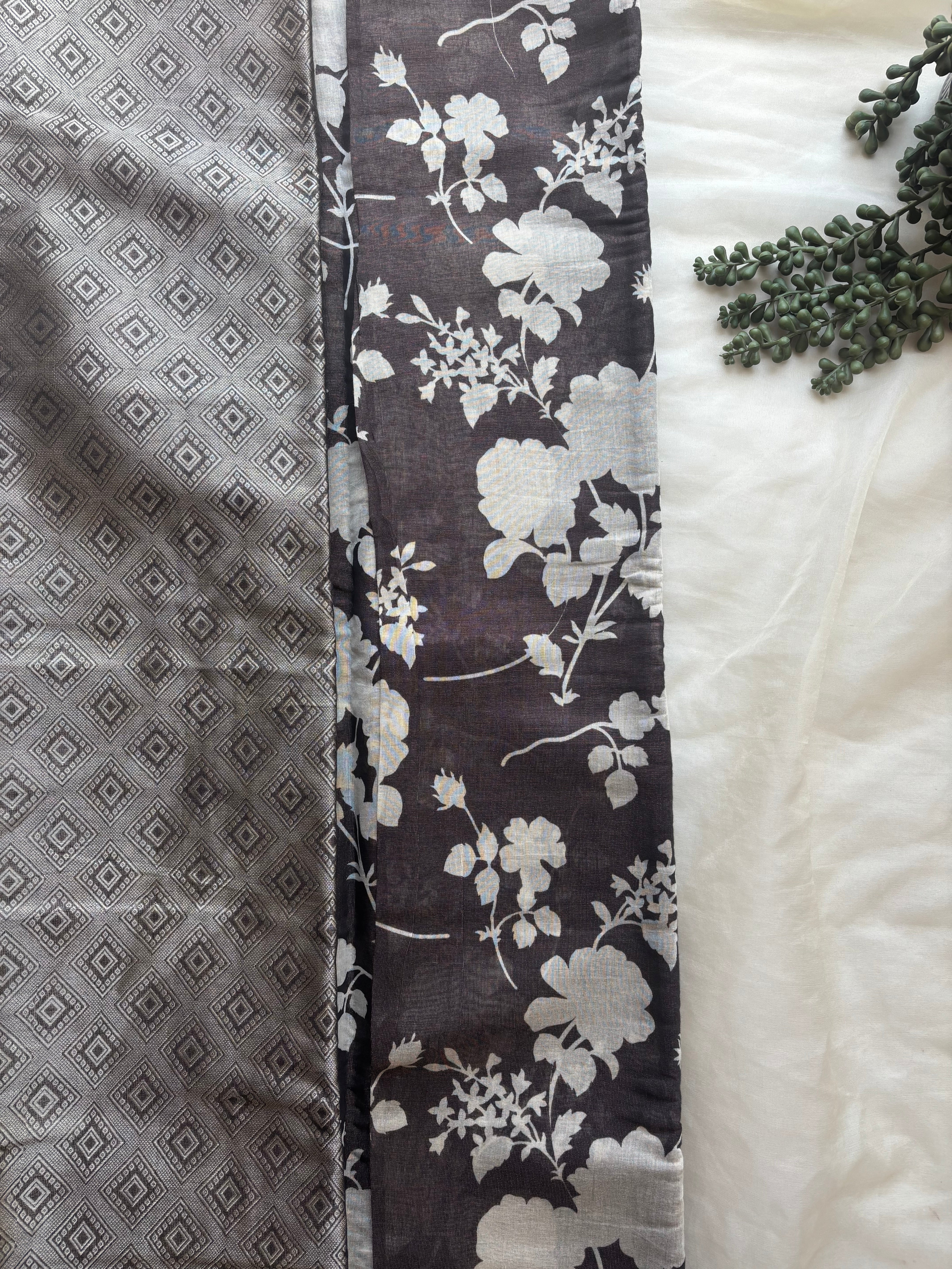 Black and white semi tissue saree