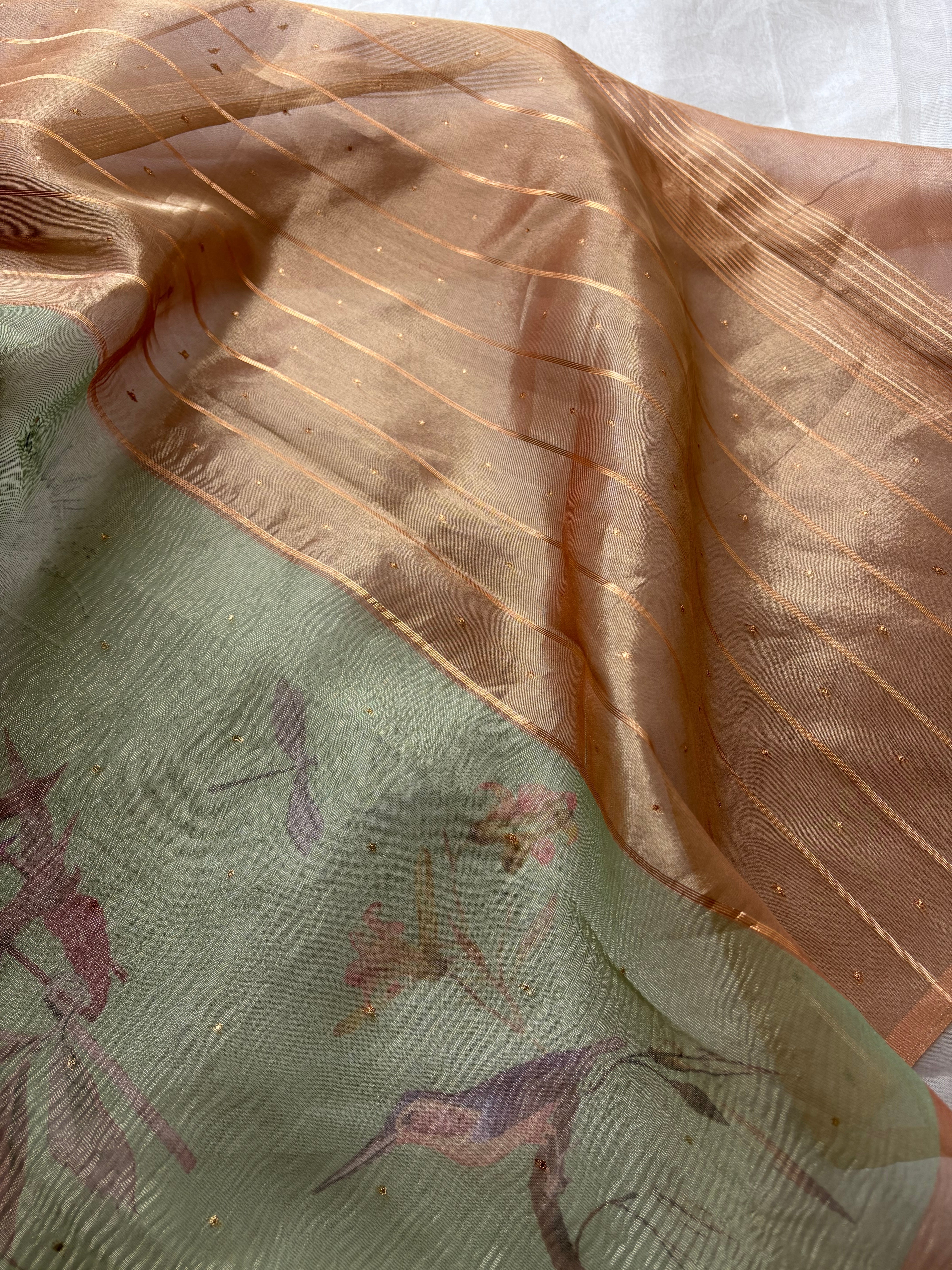 Green crushed tissue saree