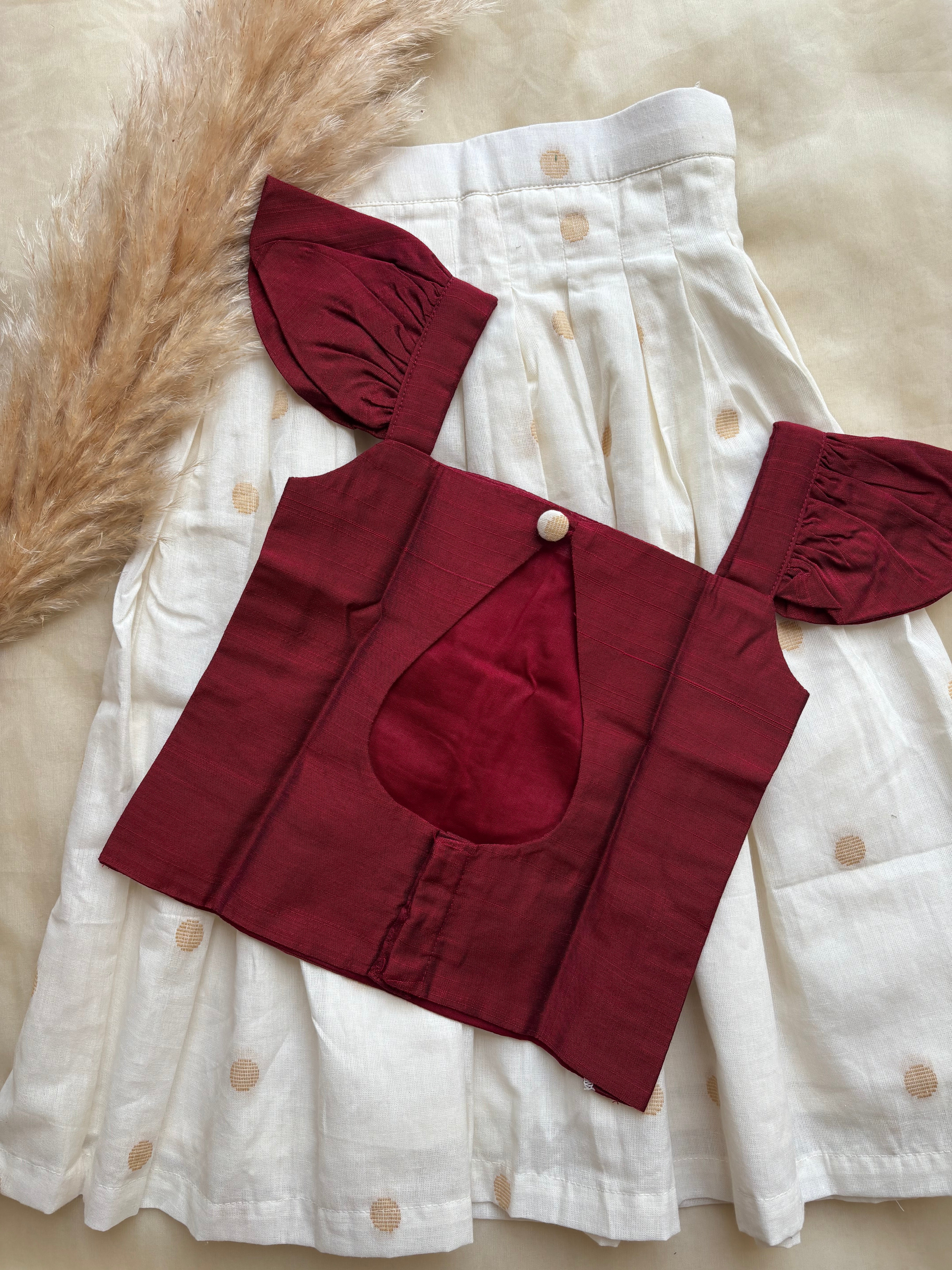 Maroon white skirt set