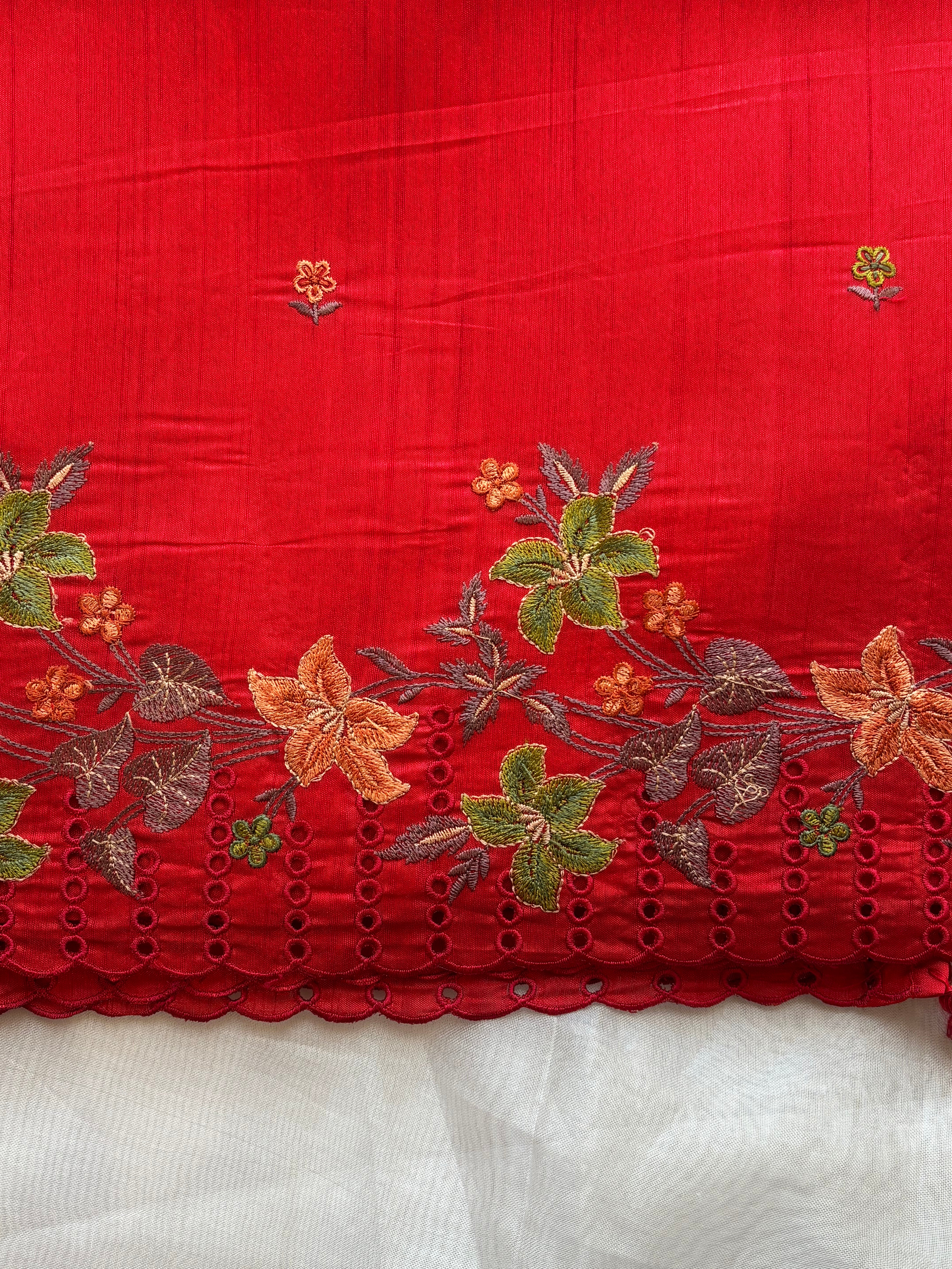 Red Floral semi tussar saree