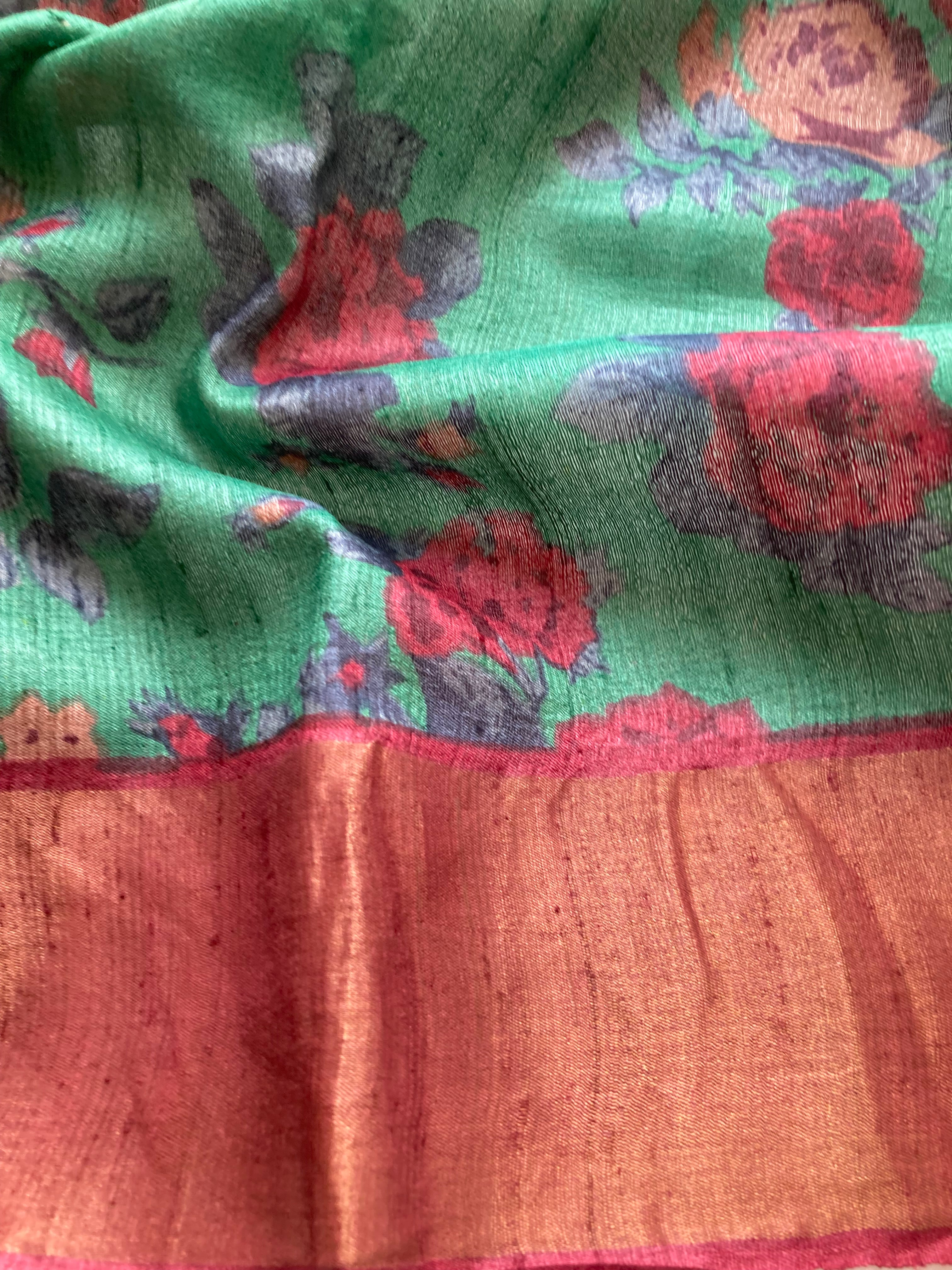 Green floral Tussar saree