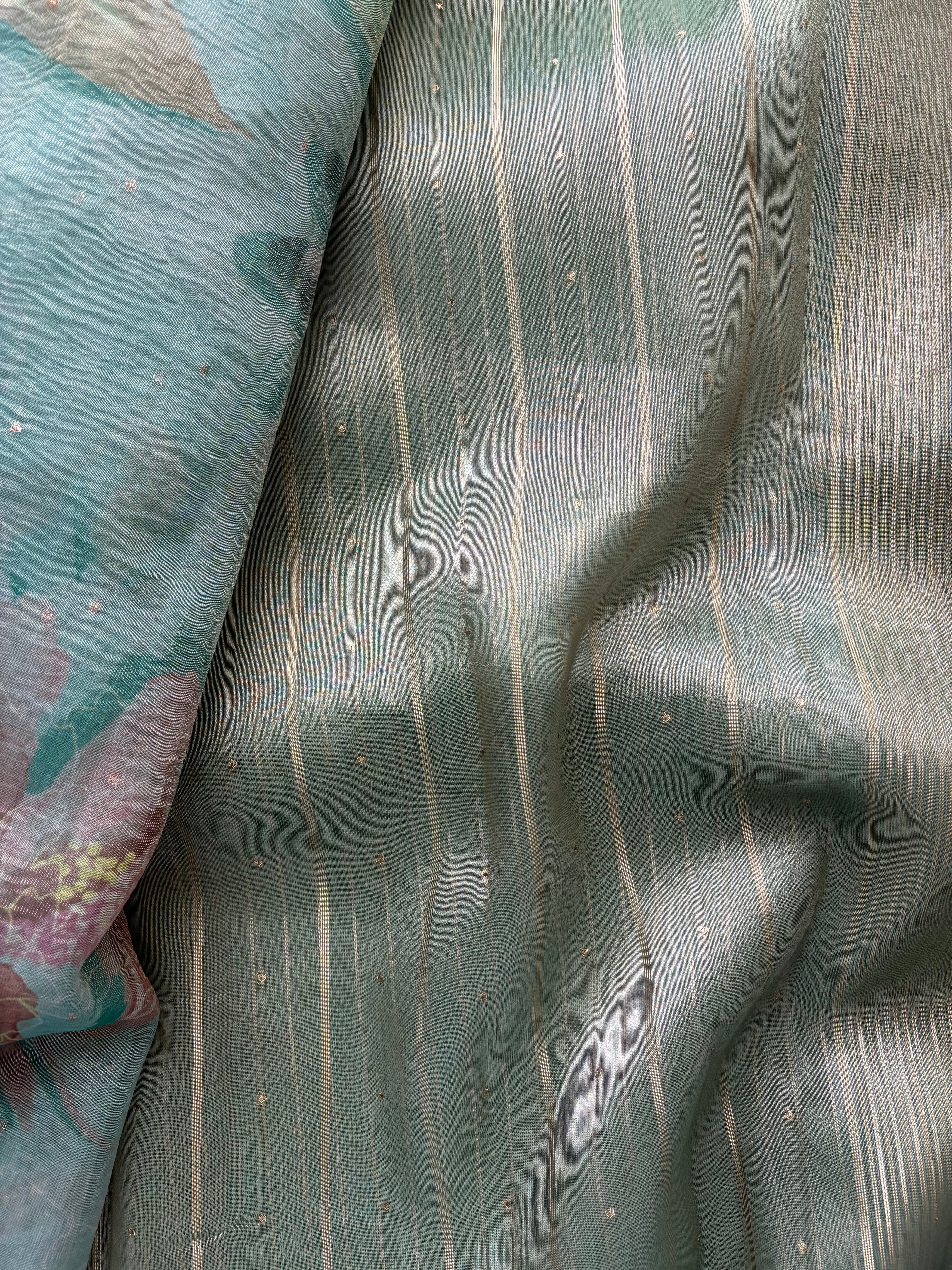 Blue crushed tissue saree