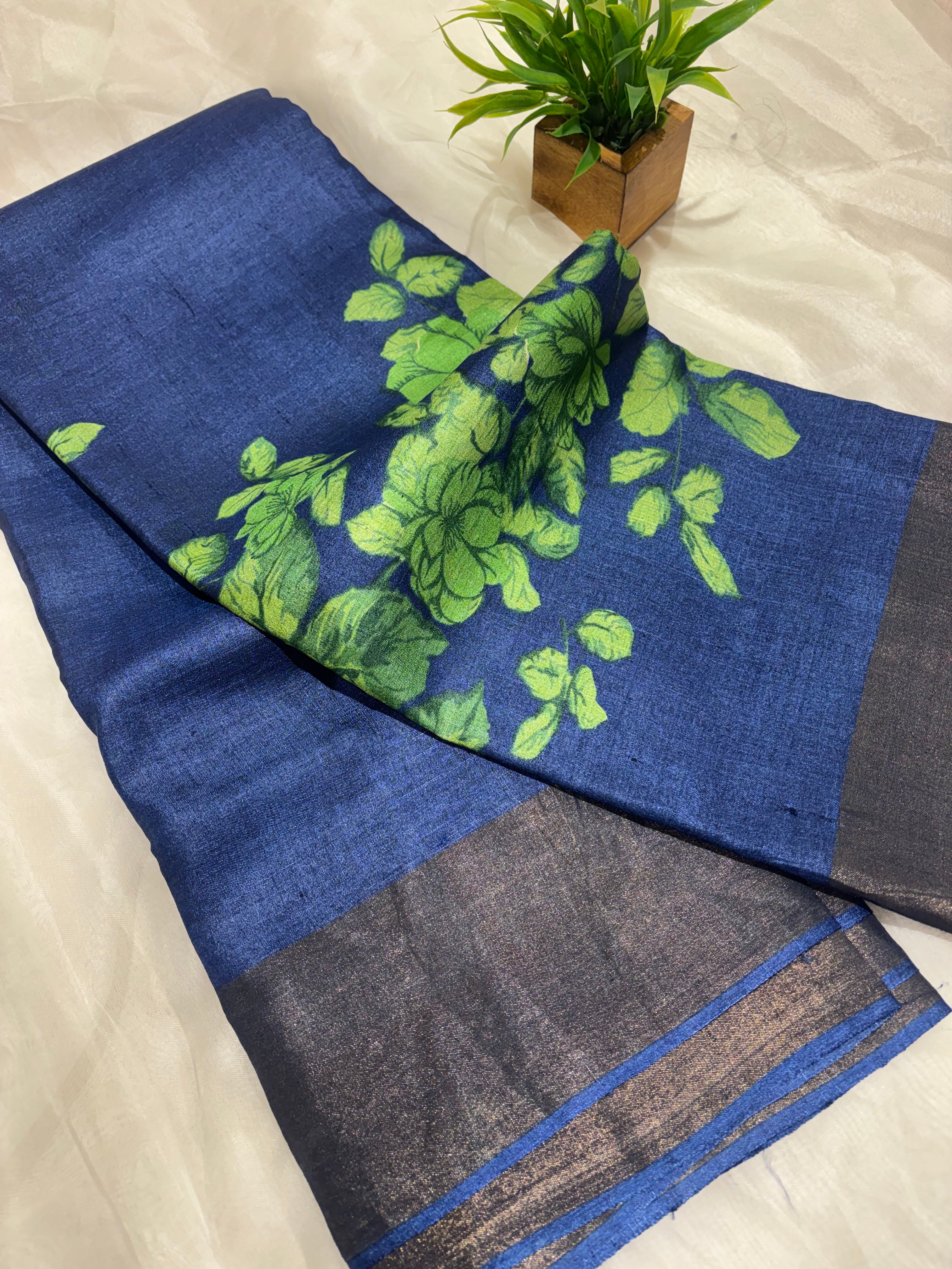 Navy blue Tussar saree