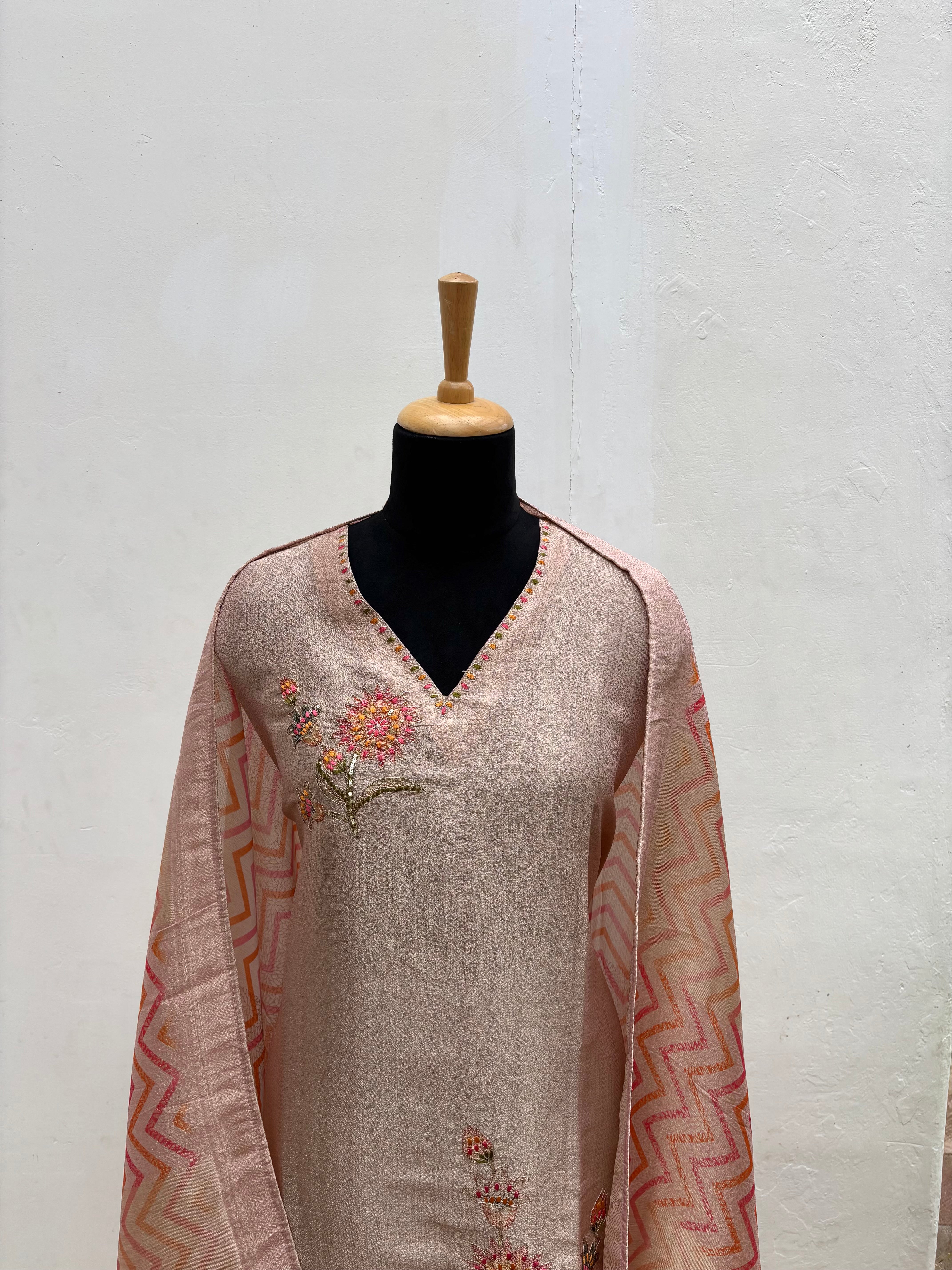 Blush pink floral semi stitched salwar suit